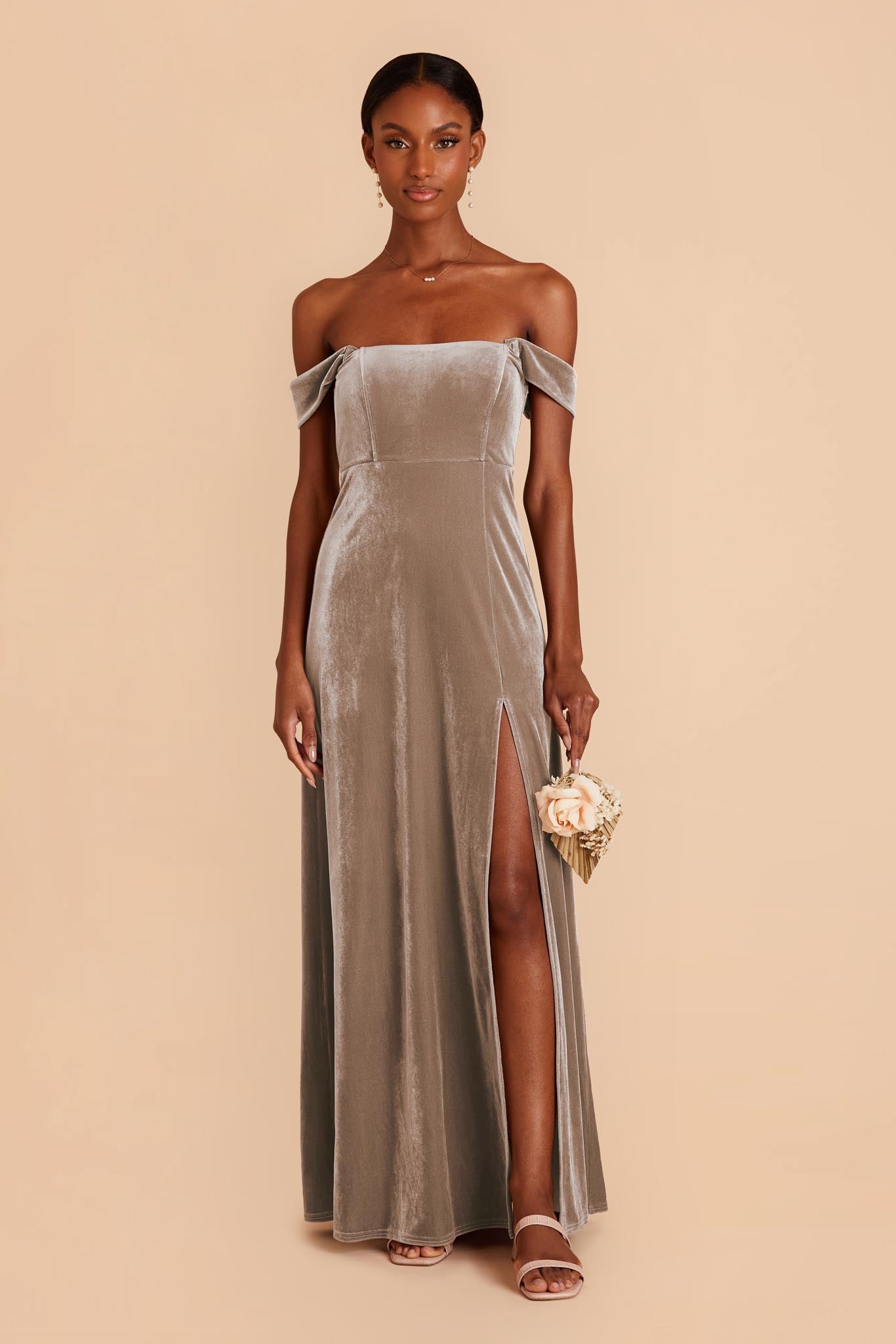 Taupe August Velvet Dress by Birdy Grey
