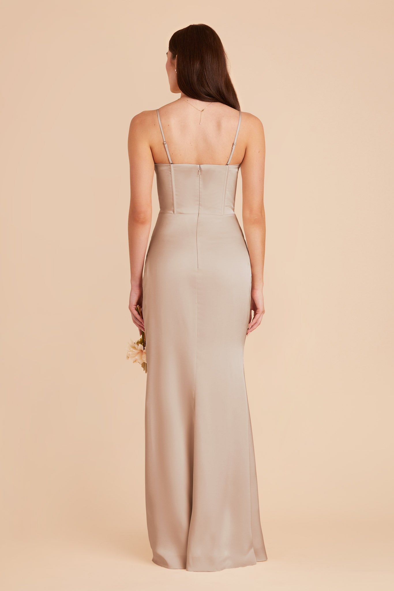 Taupe Carrie Matte Satin Dress by Birdy Grey