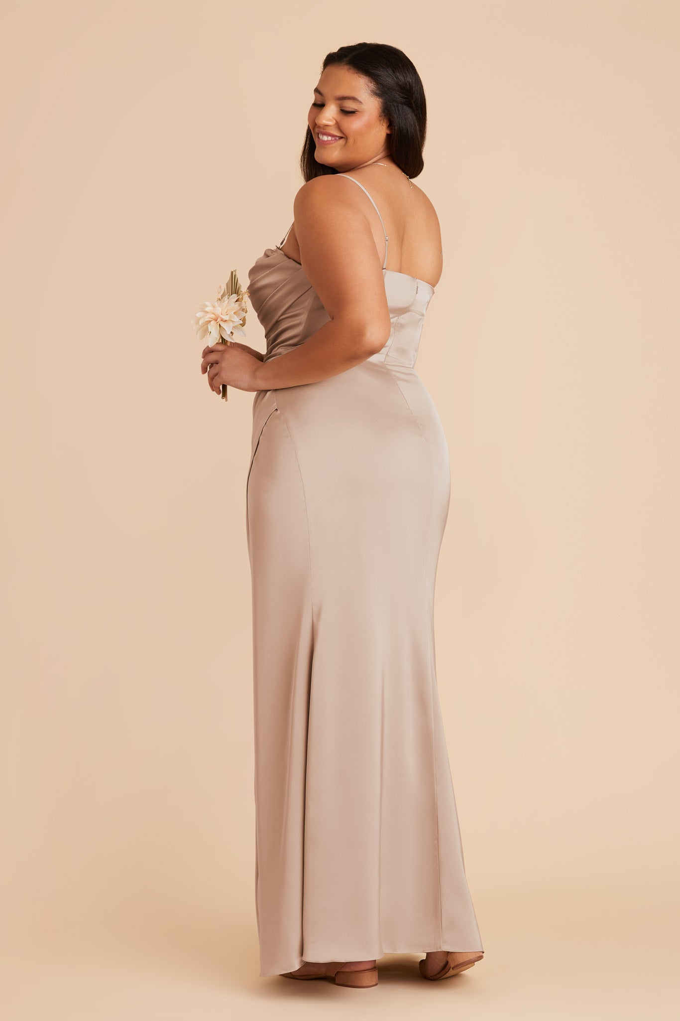 Taupe Carrie Matte Satin Dress by Birdy Grey