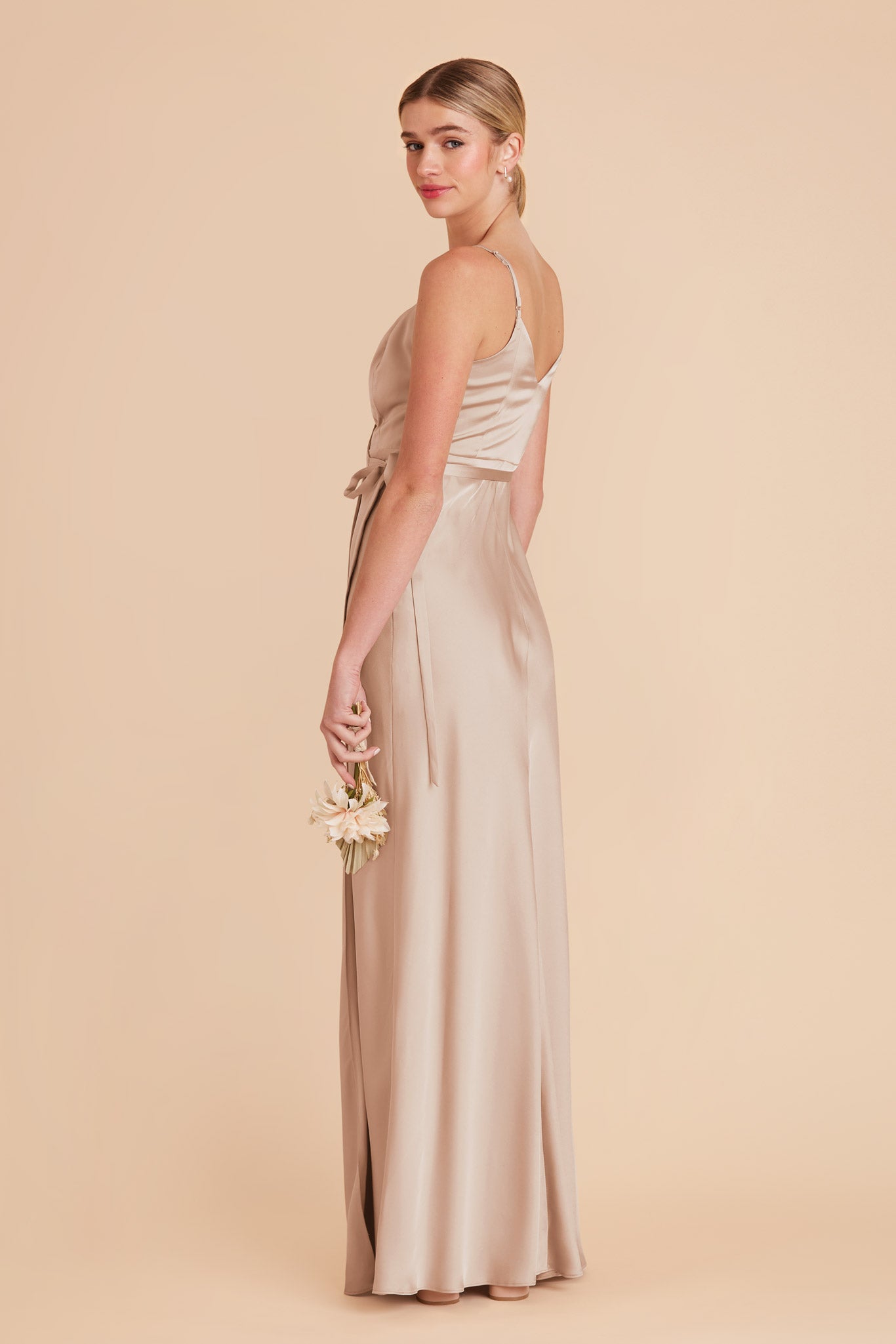 Taupe Cindy Matte Satin Dress by Birdy Grey