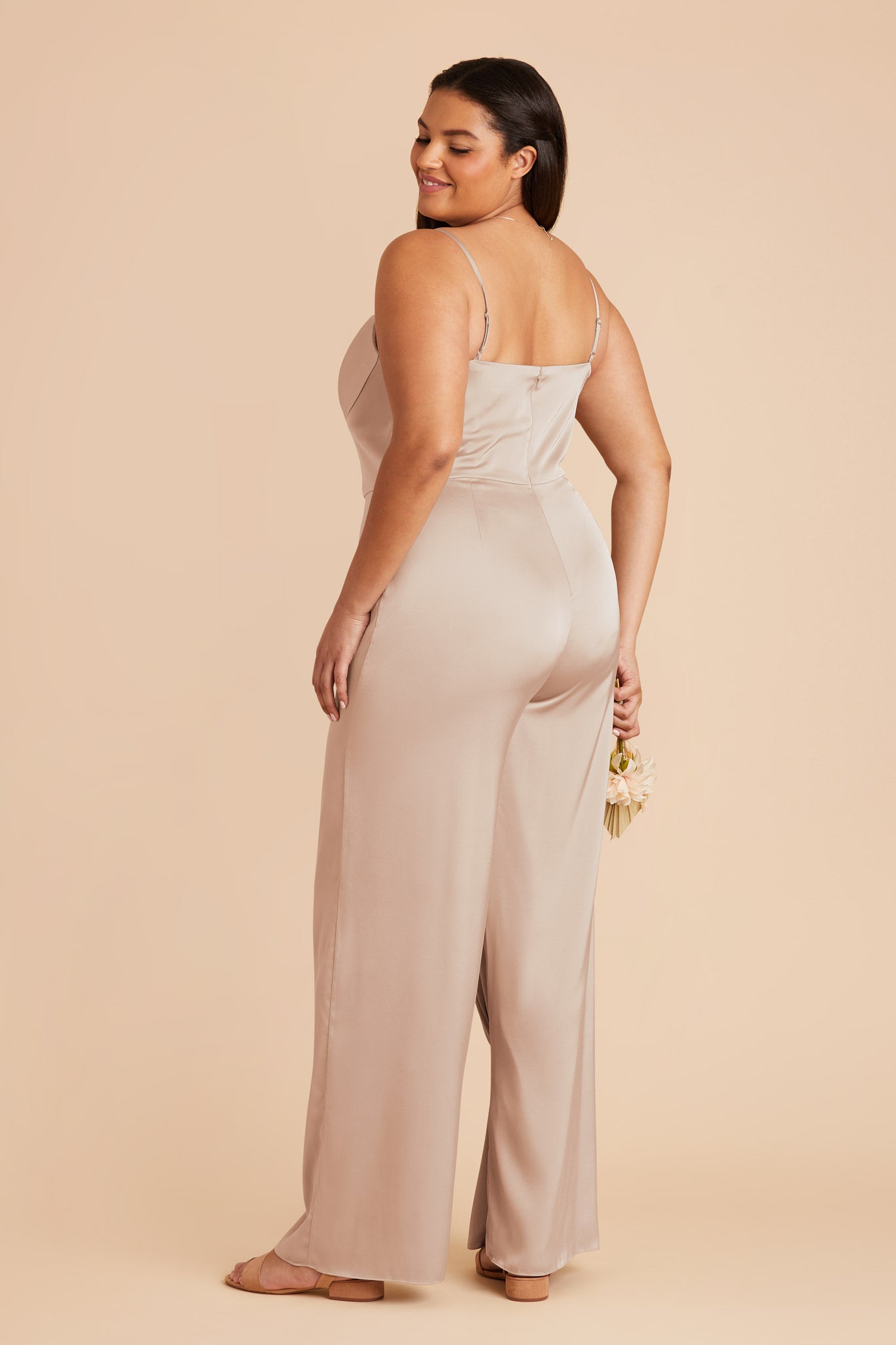 Taupe Donna Matte Satin Bridesmaid Jumpsuit by Birdy Grey