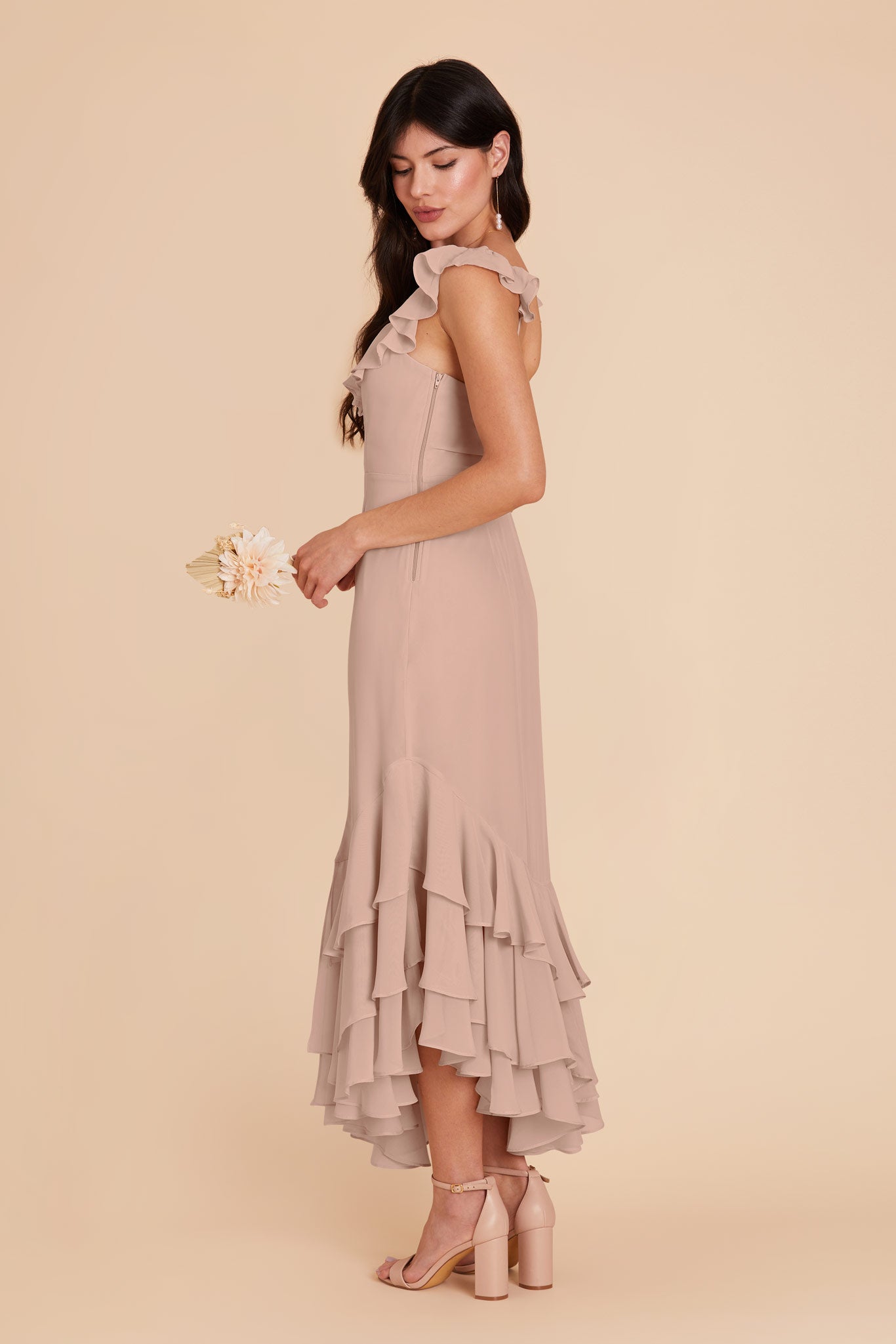 Taupe Ginny Chiffon Dress by Birdy Grey