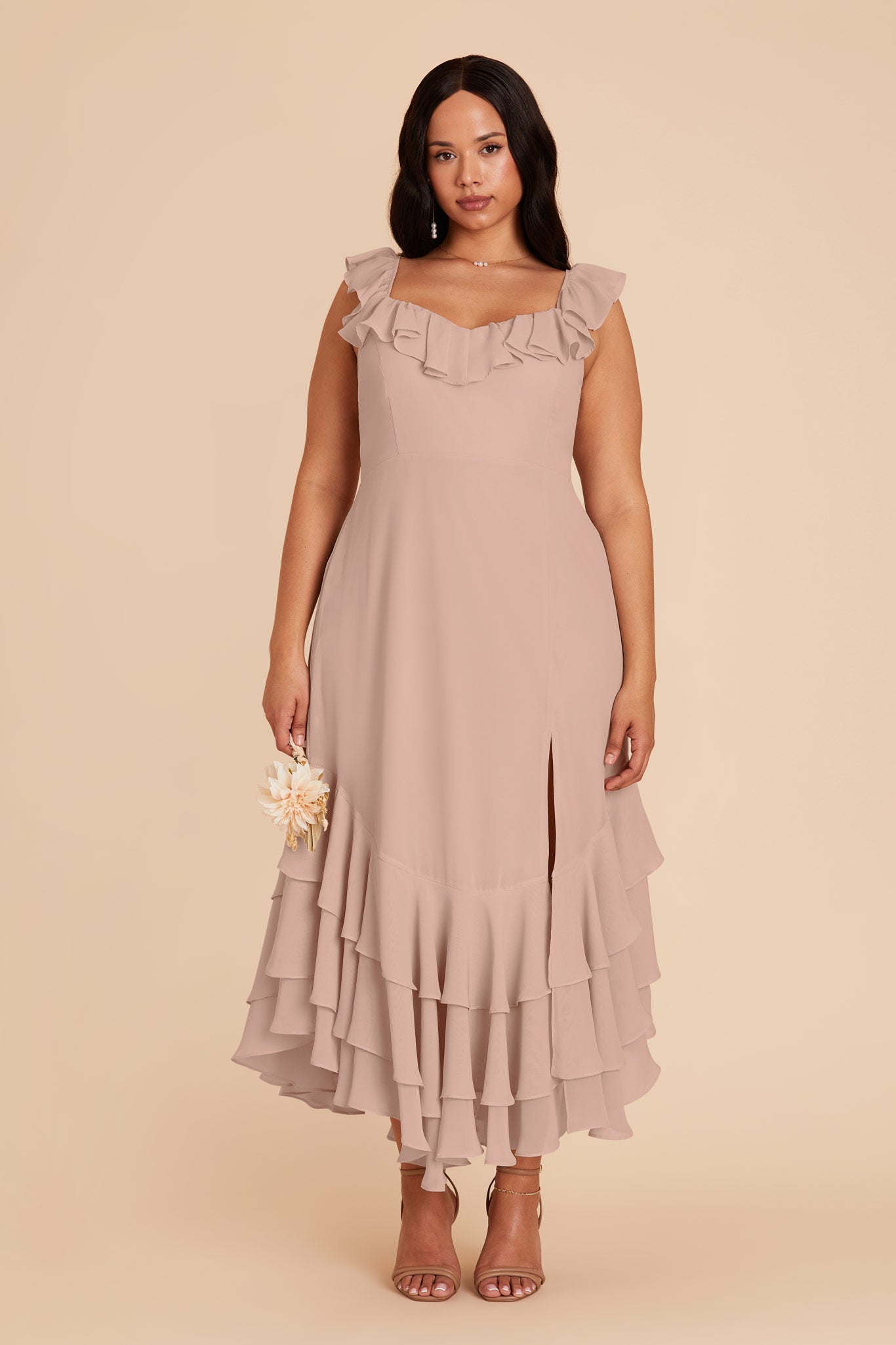 Taupe Ginny Chiffon Dress by Birdy Grey