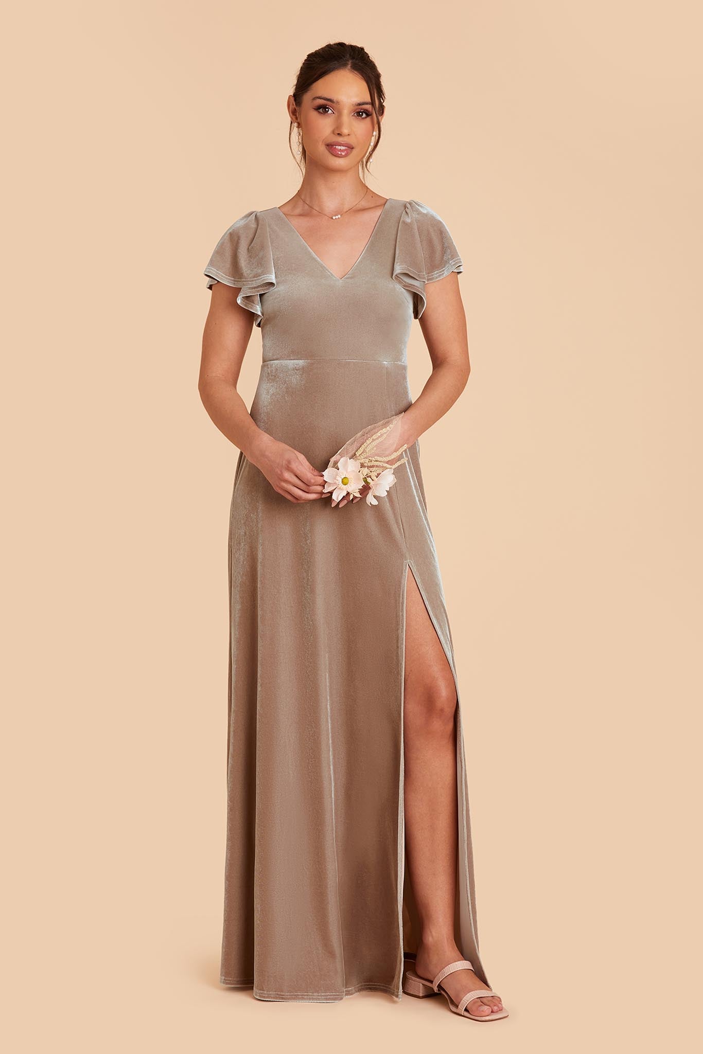 Taupe Hannah Velvet Dress by Birdy Grey