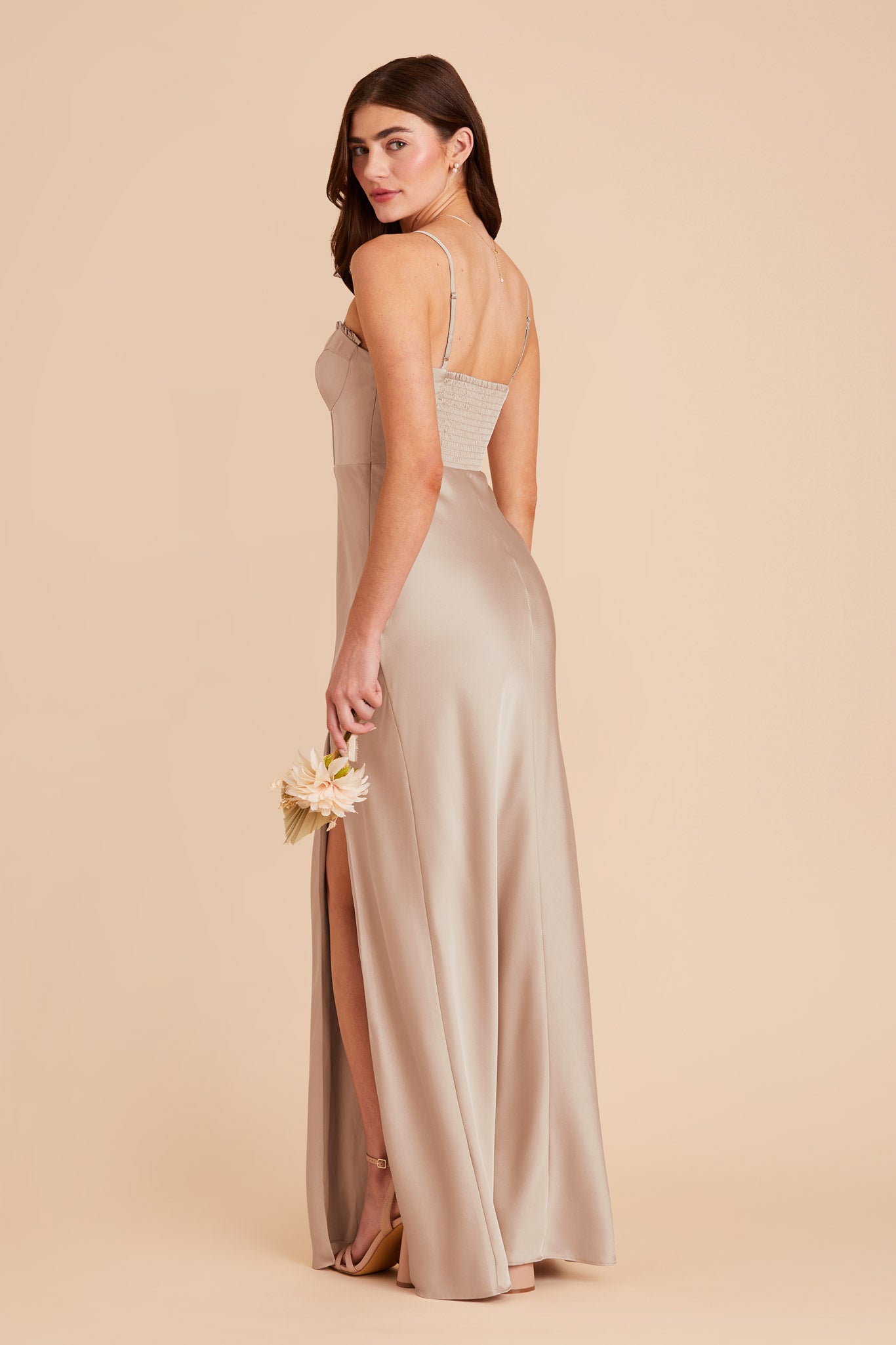 Taupe Jessica Matte Satin Dress by Birdy Grey