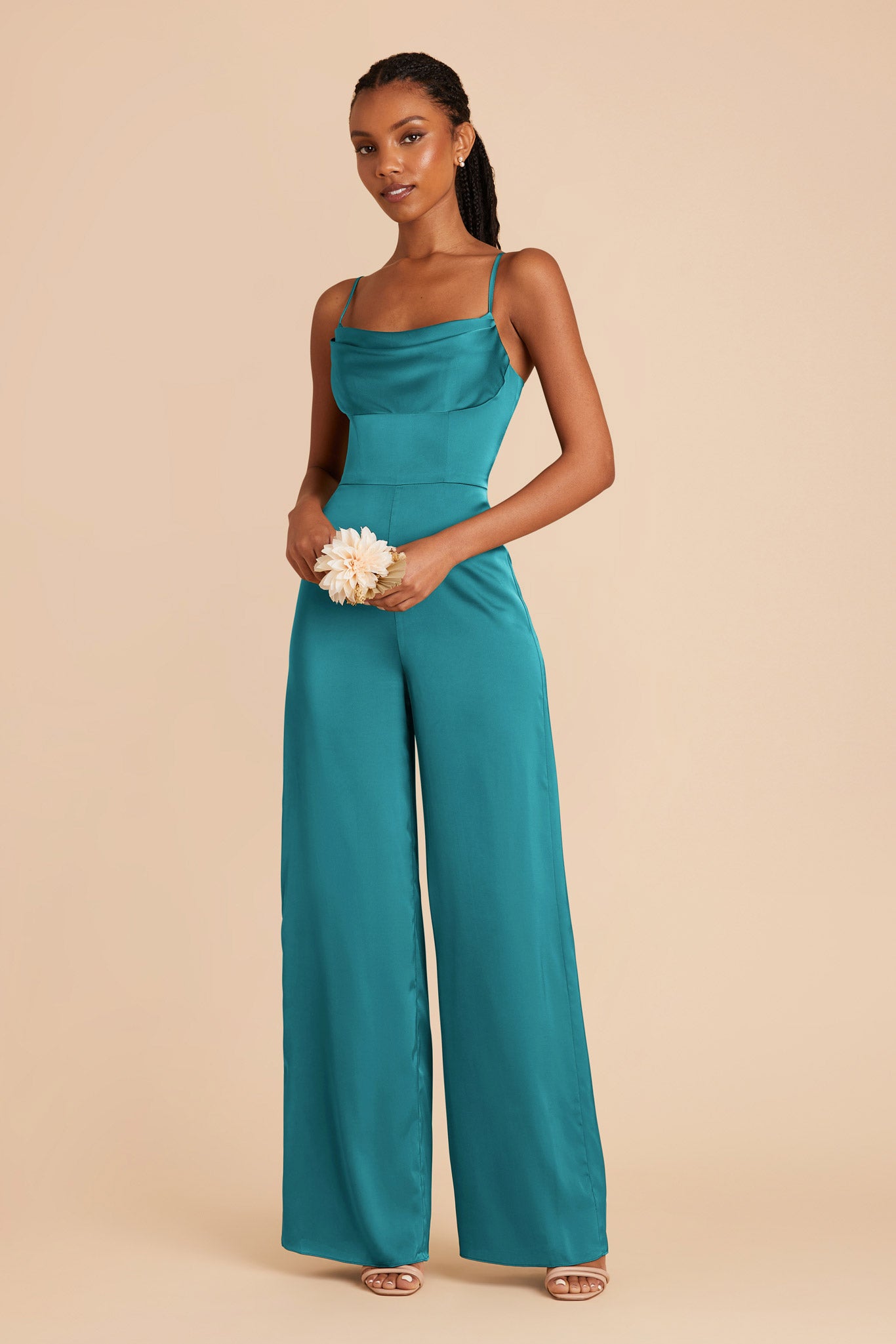 Teal Donna Matte Satin Bridesmaid Jumpsuit by Birdy Grey