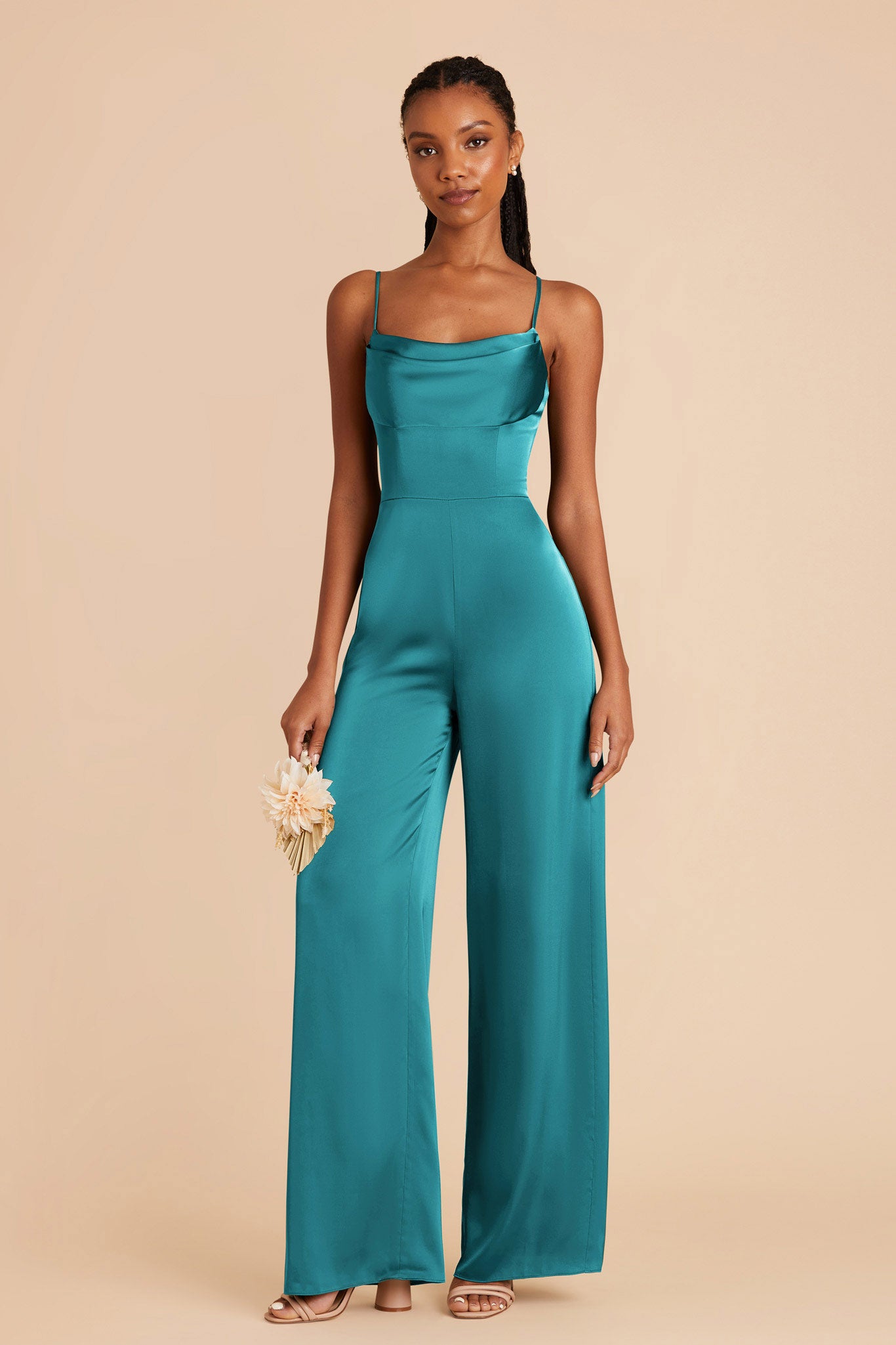 Teal Donna Matte Satin Bridesmaid Jumpsuit by Birdy Grey