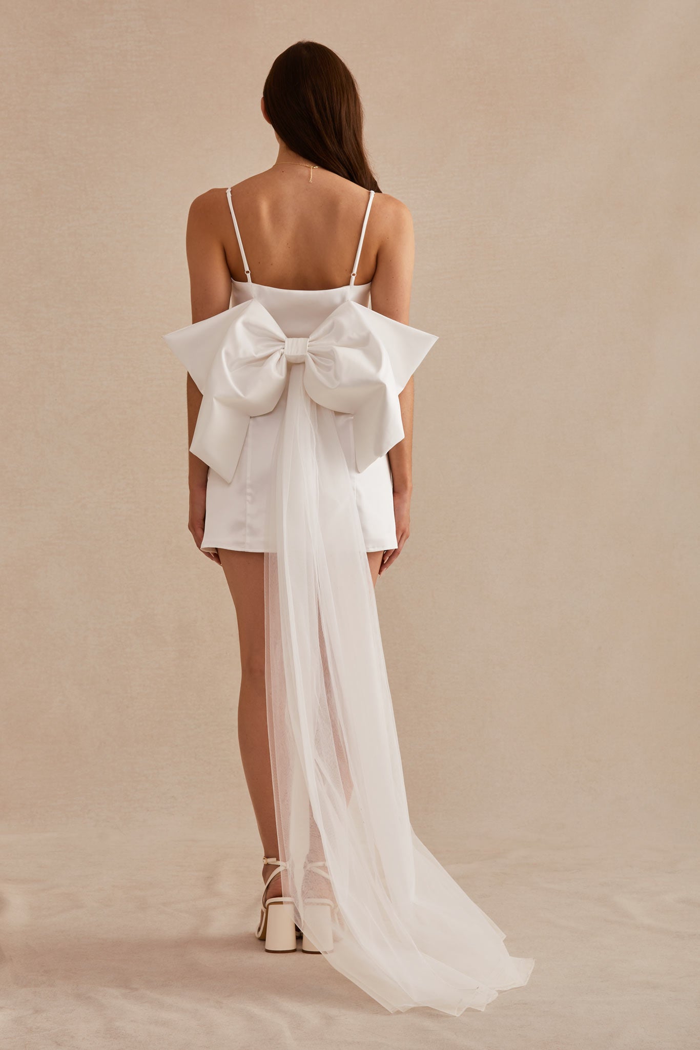 White Ada Bow Mini Convertible Dress by Birdy Grey