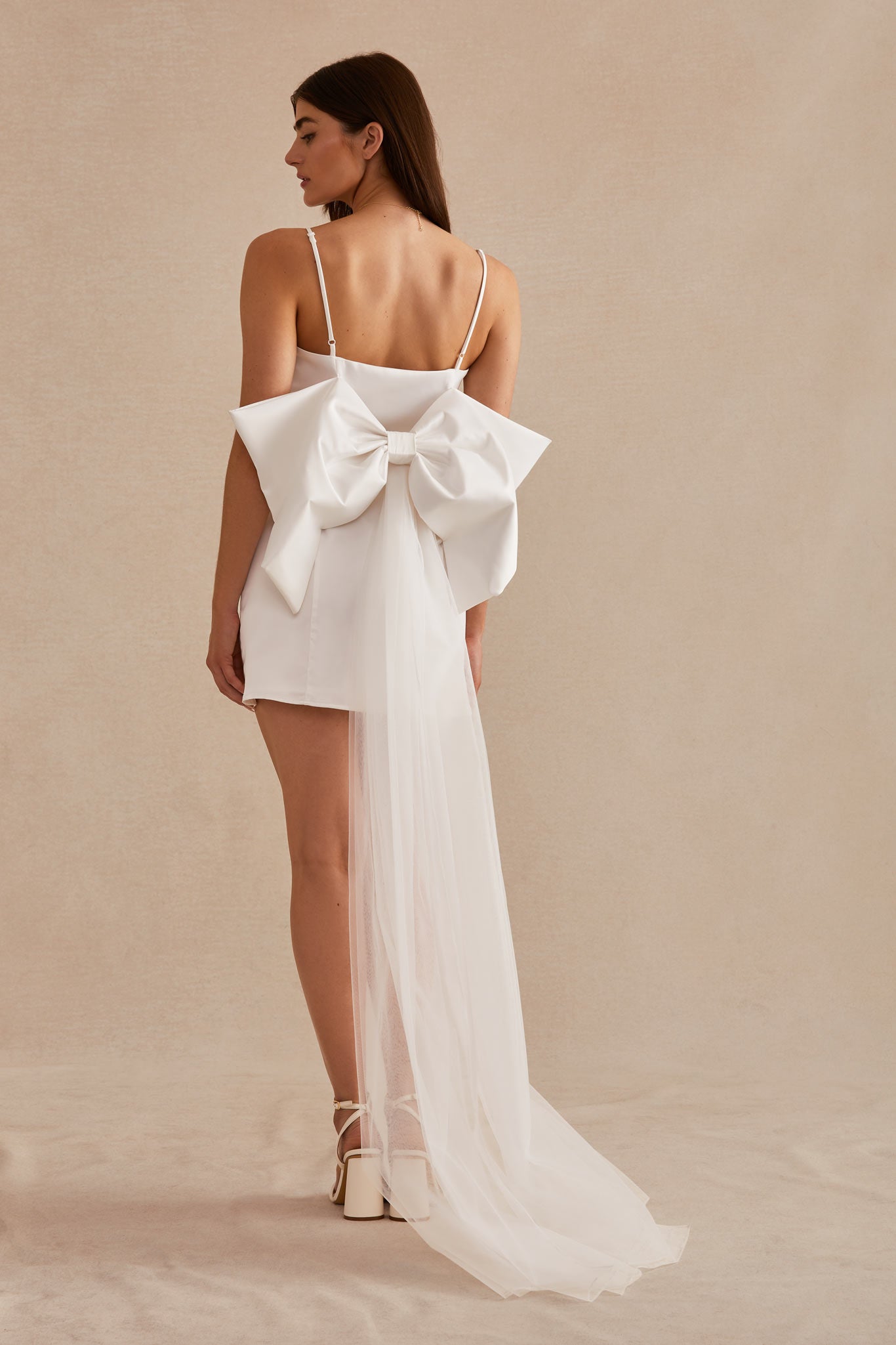 White Ada Bow Mini Convertible Dress by Birdy Grey