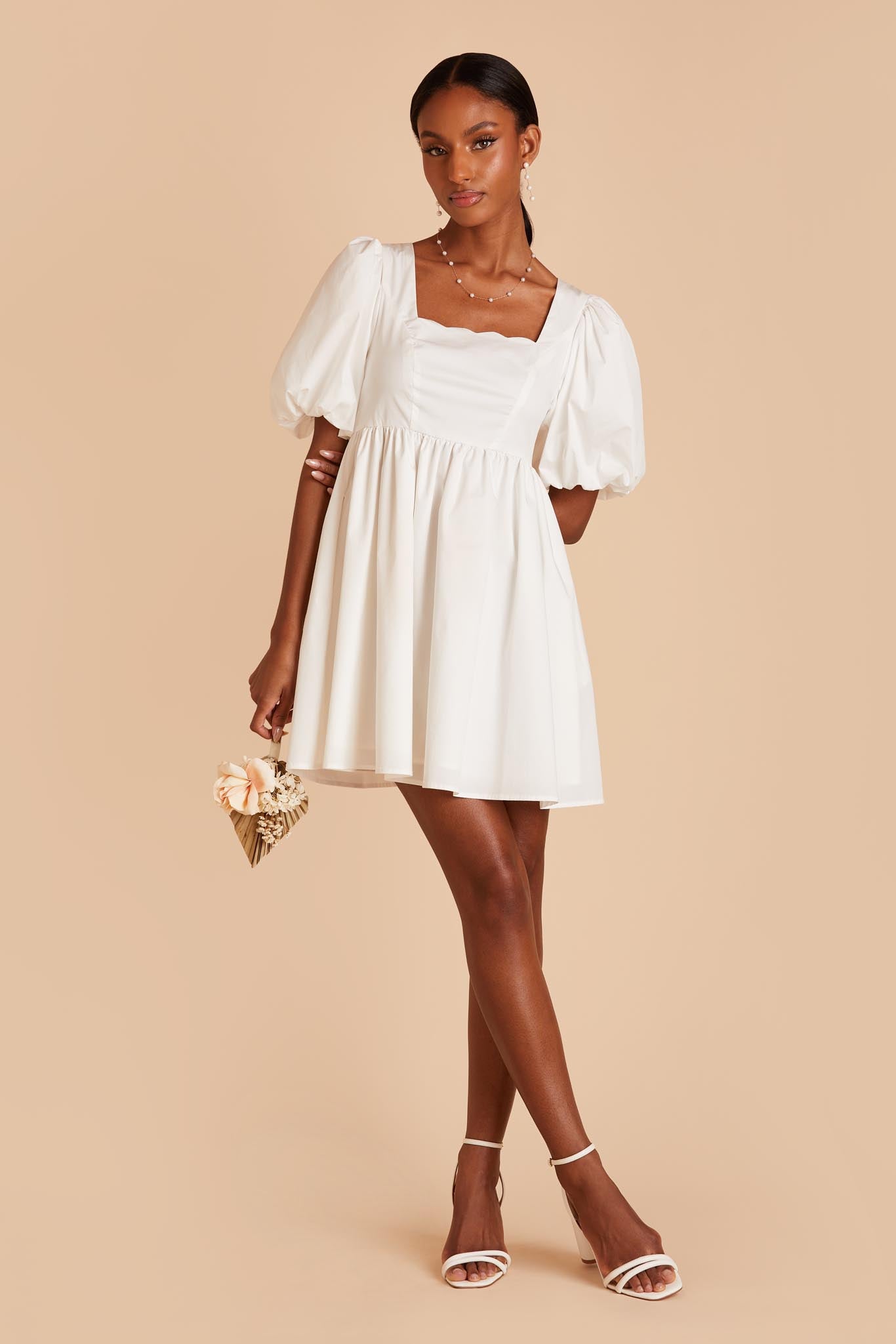 White Balloon Sleeve Mini Dress