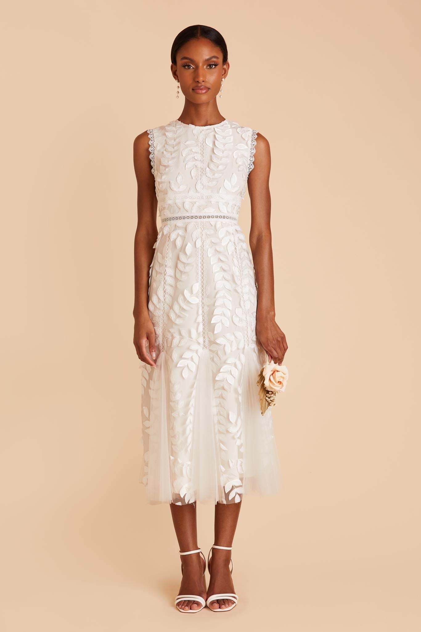 White Embroidered Empire Waist Dress by Birdy Grey