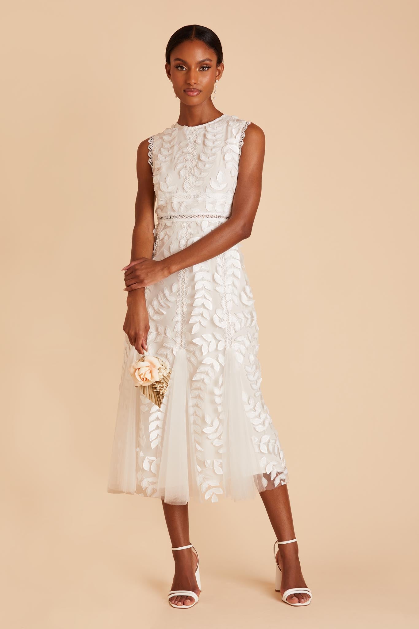 Embroidered Empire Waist Dress - White