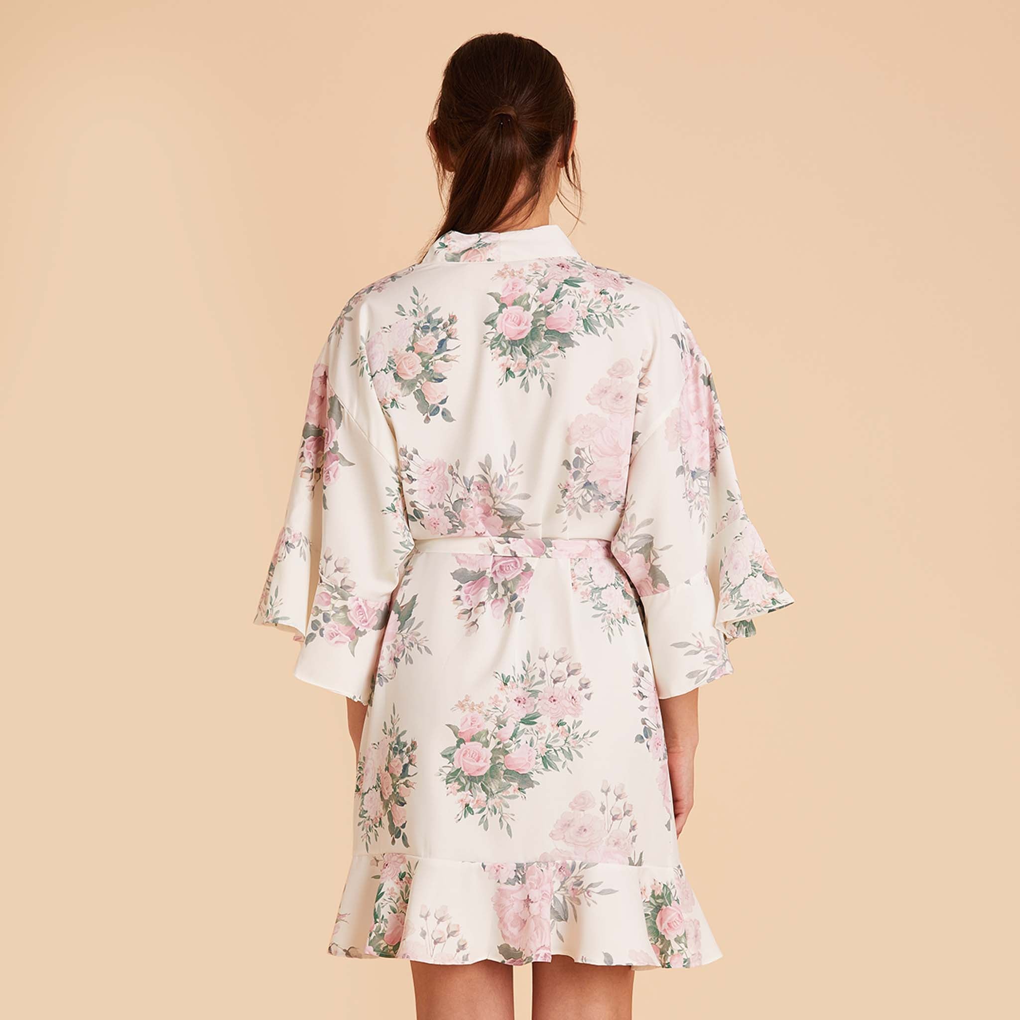 Kenny Floral Ruffle Robe - White Floral Rose | Birdy Grey