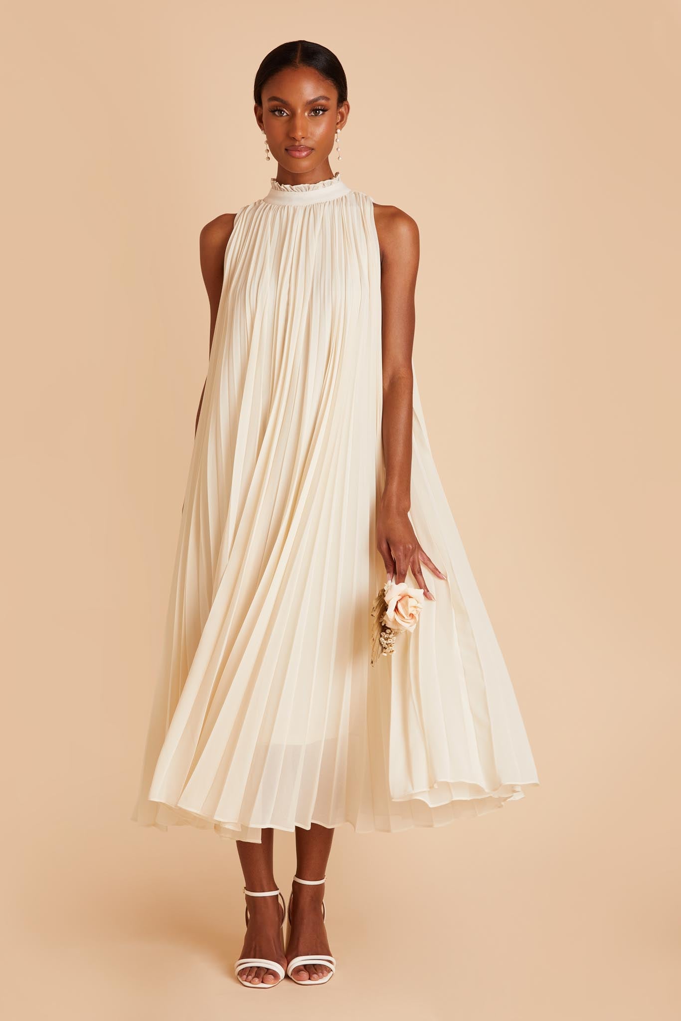 Pleated Column Dress - White
