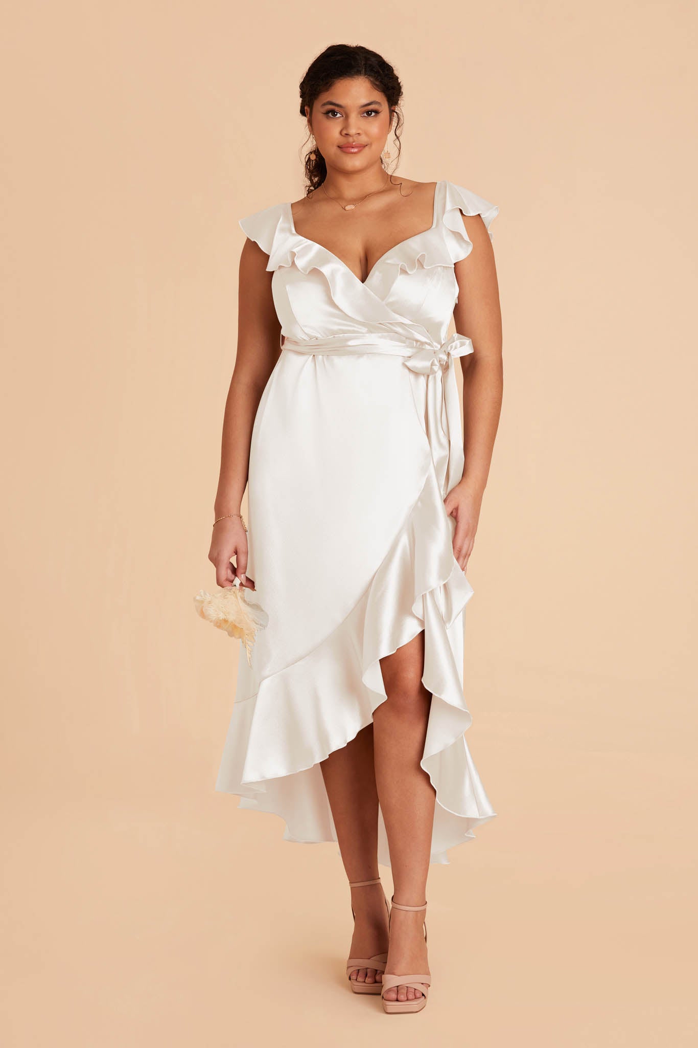 James Shiny Satin Midi Dress - White