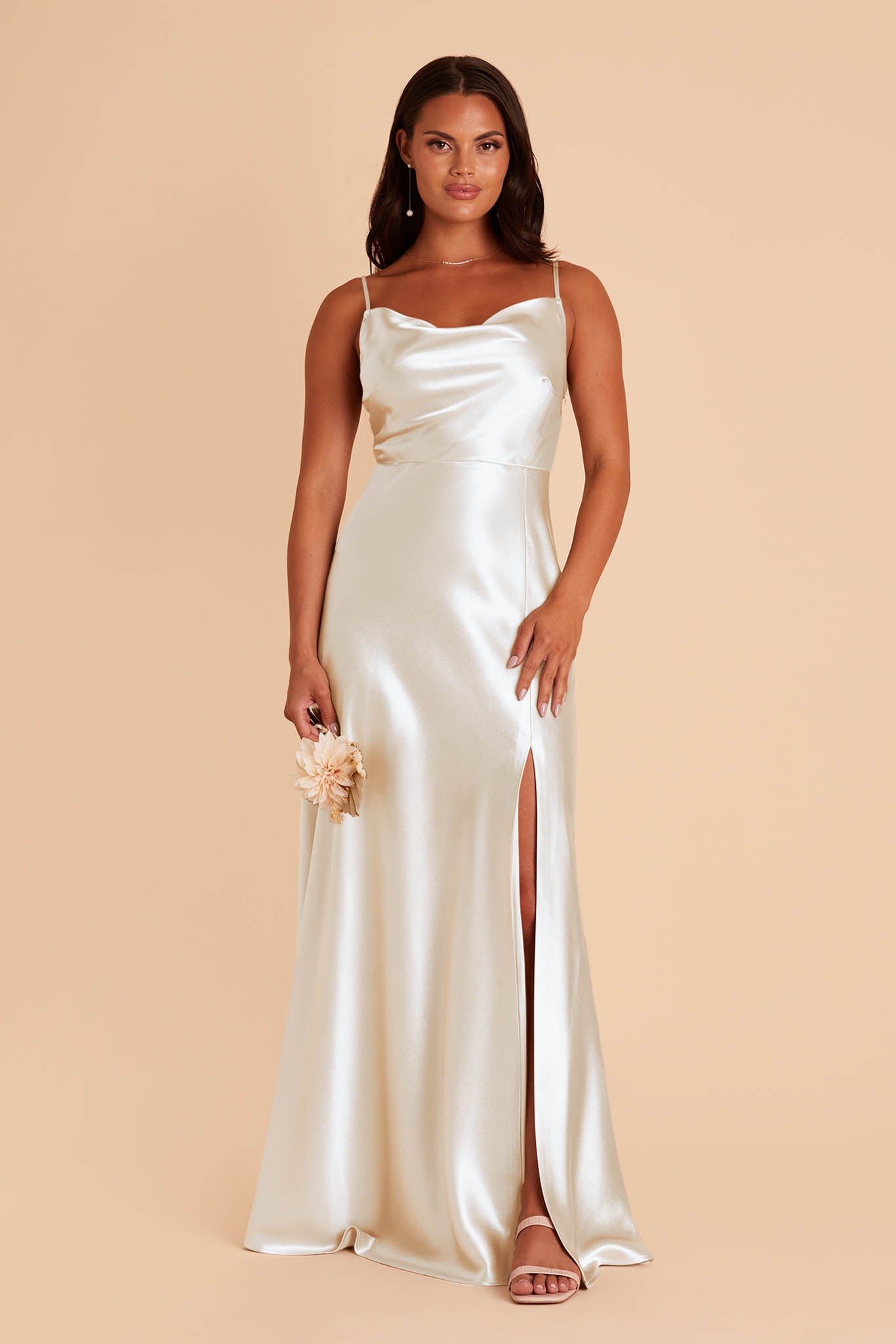 Lisa Long Shiny Satin Dress - White