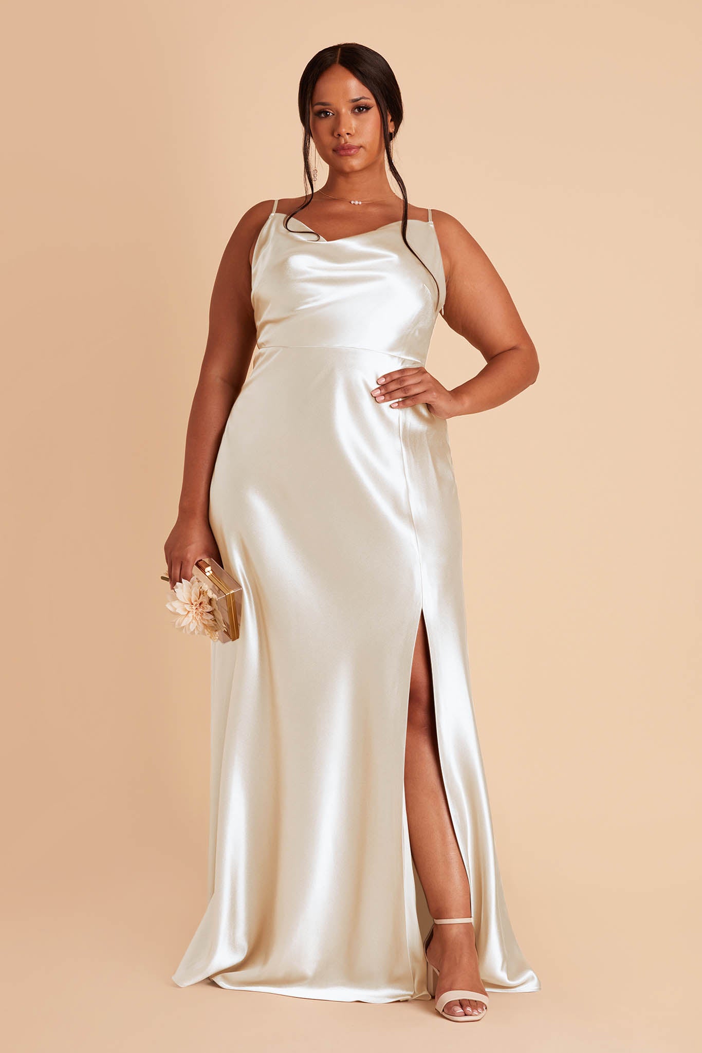 Lisa Long Satin Bridesmaid Dress in White