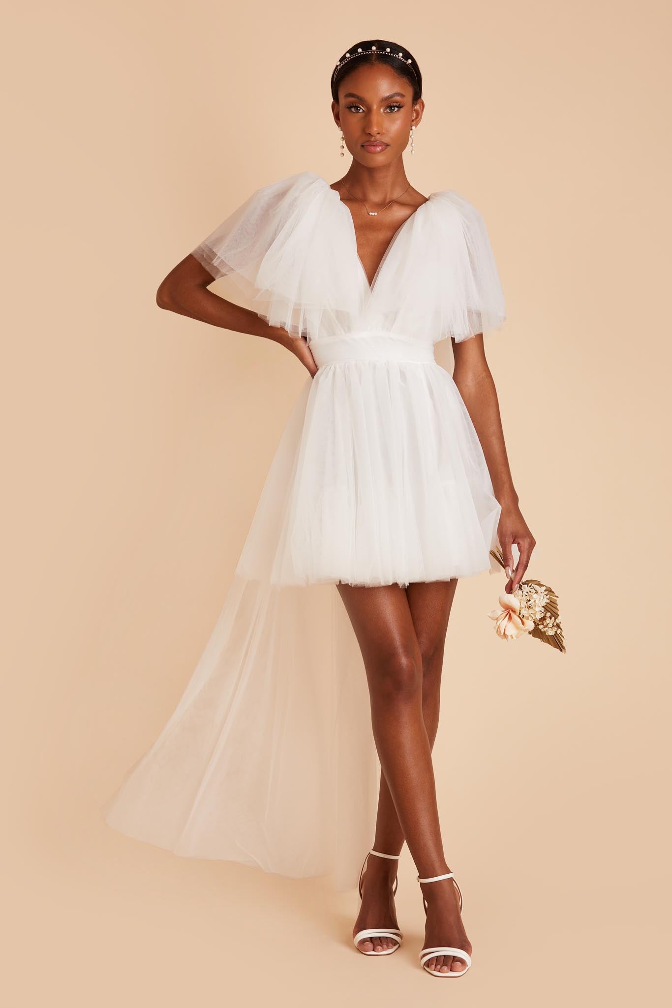 White Short Sleeve Tulle Mini Dress by Birdy Grey