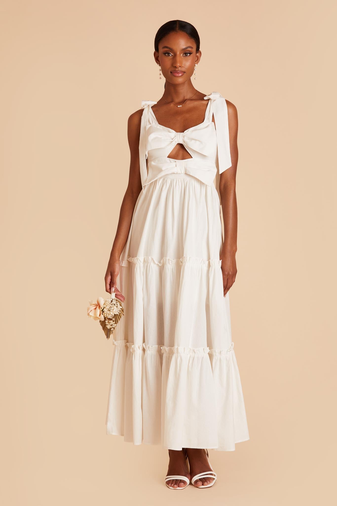 Tiered Maxi Dress with Bowtie Detail - White