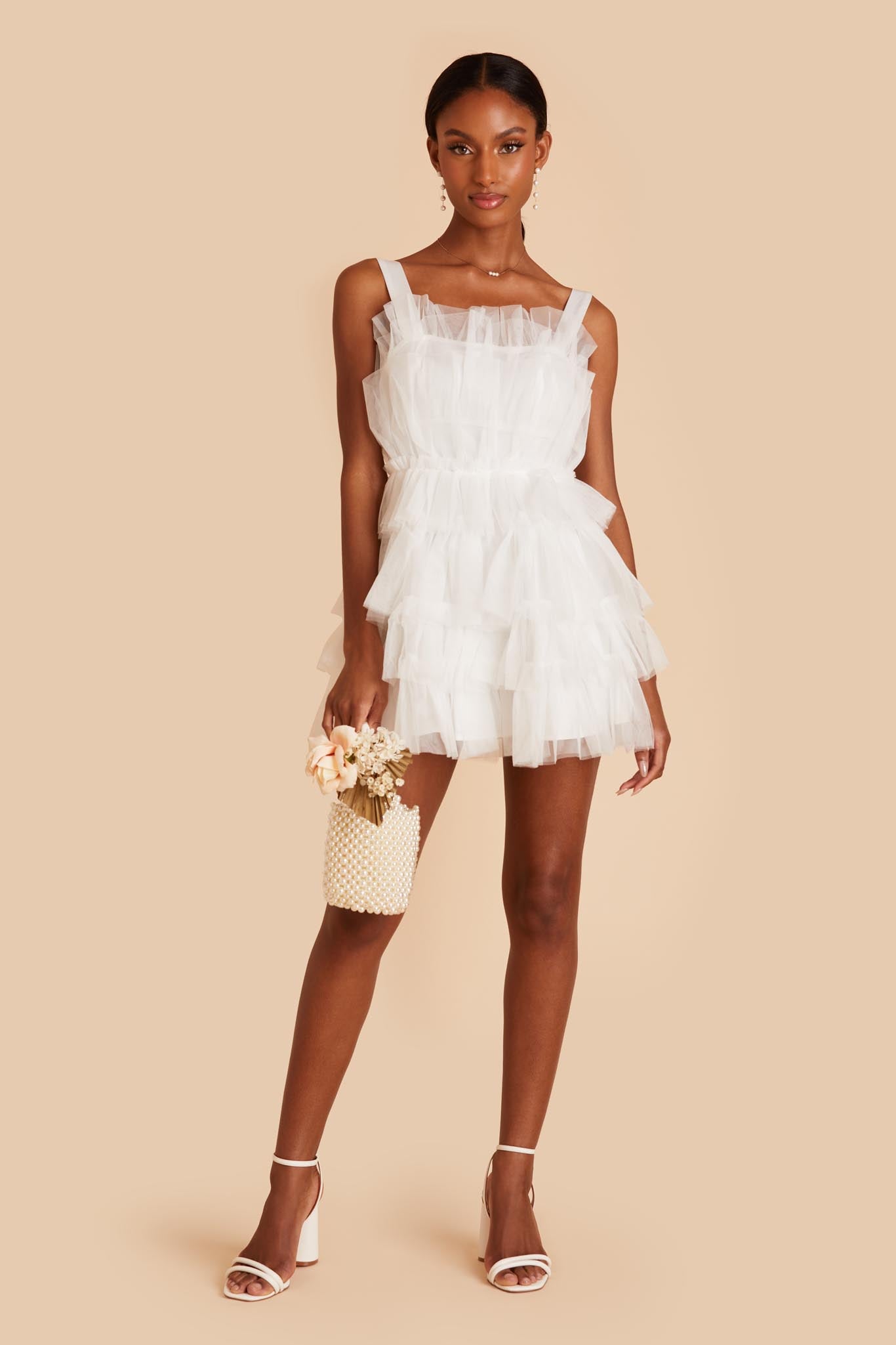 White Tulle Tiered Mini Dress by Birdy Grey