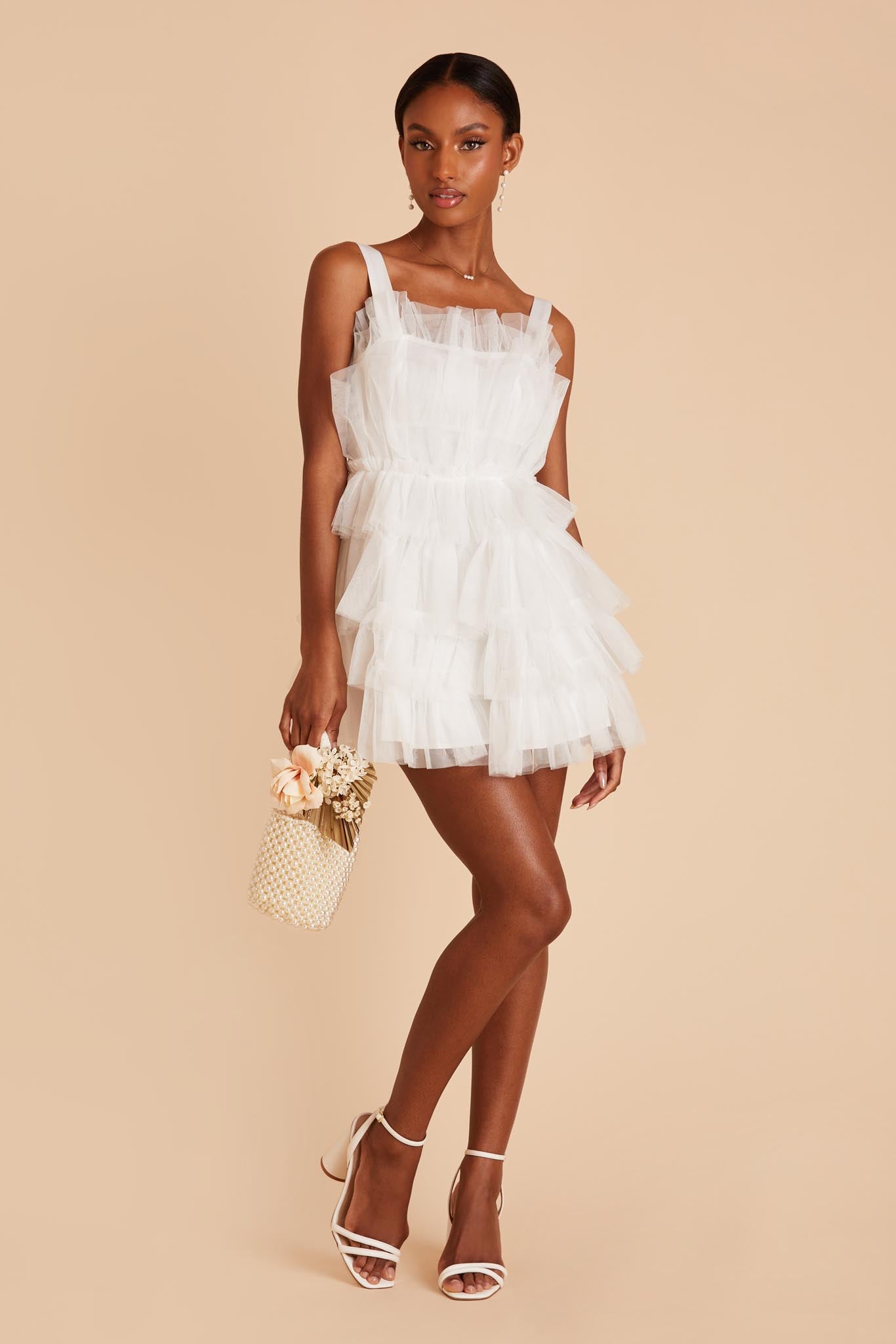 White Tulle Tiered Mini Dress by Birdy Grey