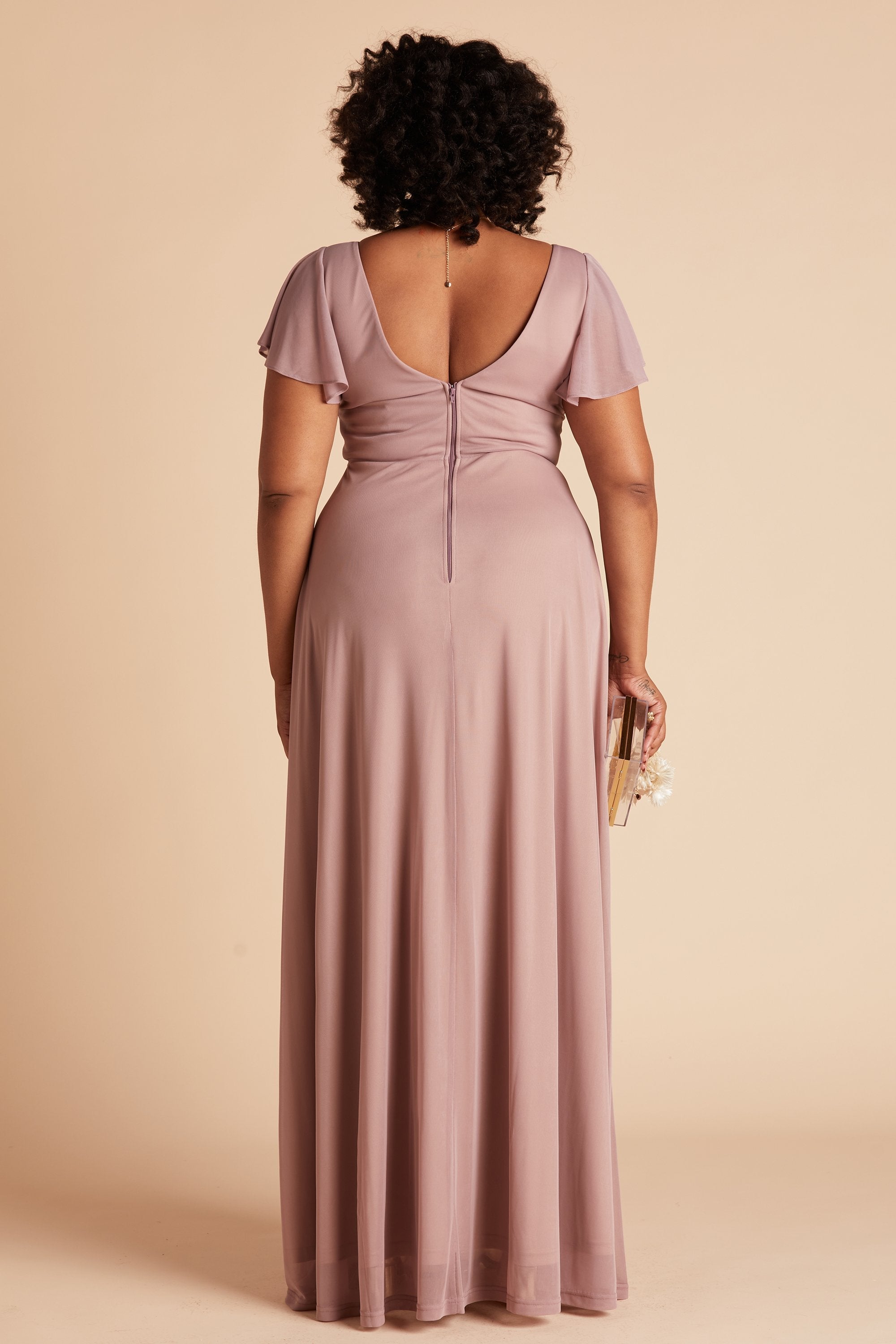 Hannah plus size bridesmaids dress in mauve mesh by Birdy Grey, back view