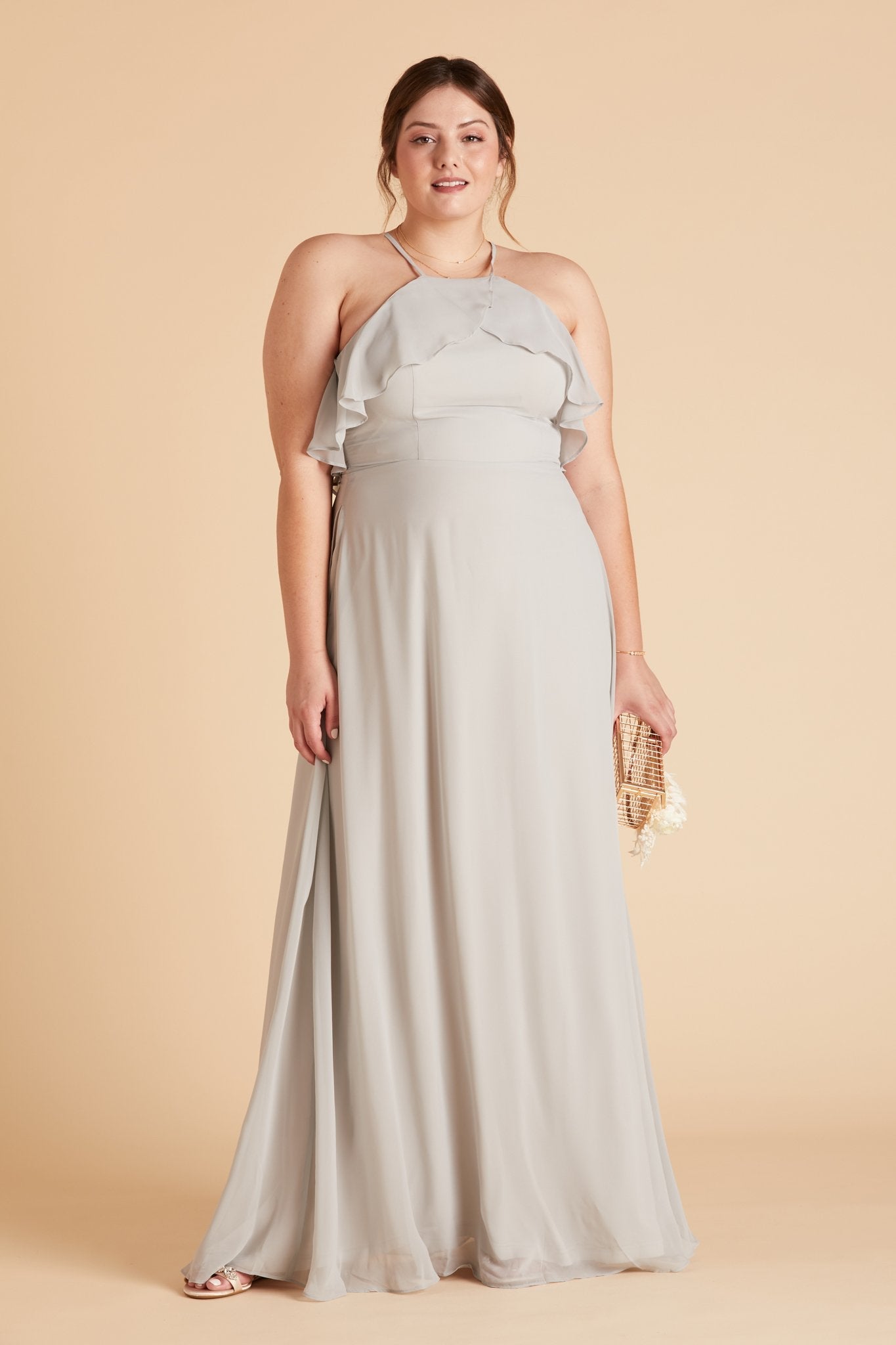 Jules plus size bridesmaid dress in dove gray chiffon by Birdy Grey, front view