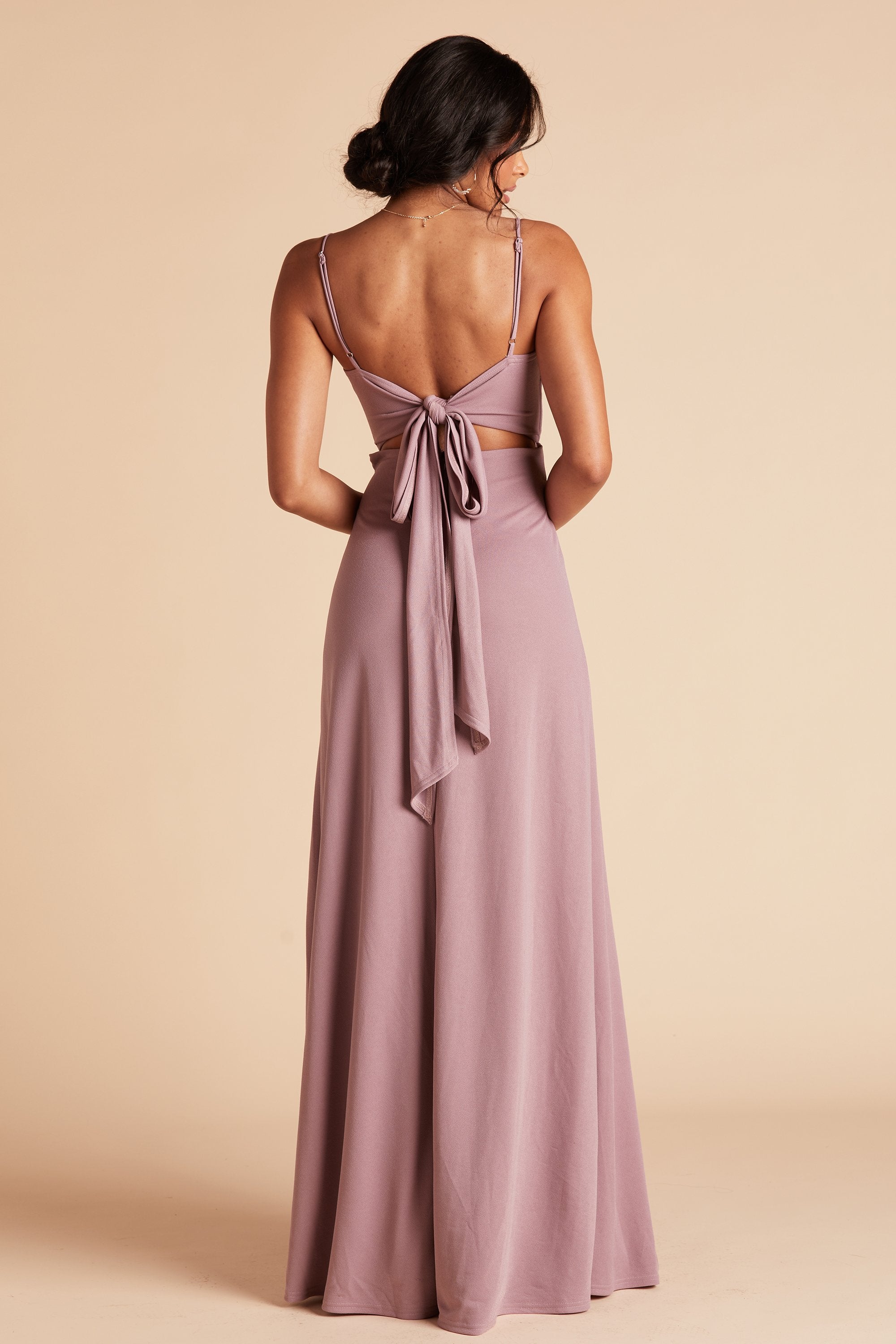 Benny bridesmaid dress in dark mauve crepe by Birdy Grey, back view