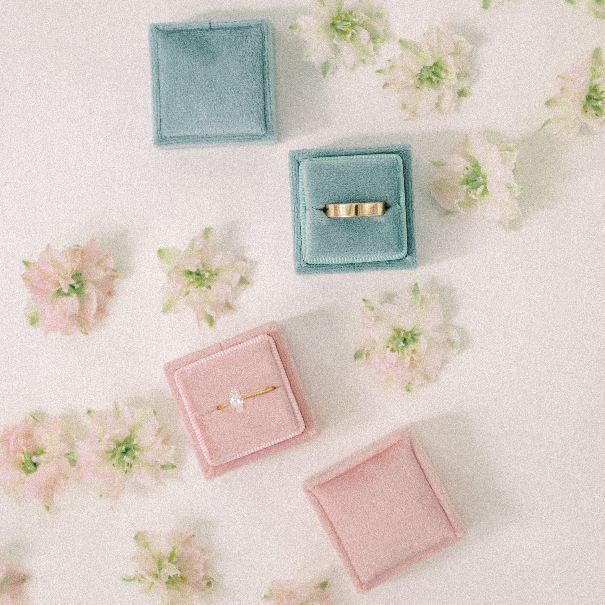 Velvet Ring Boxes in Sage and Rose Pink by Birdy Grey