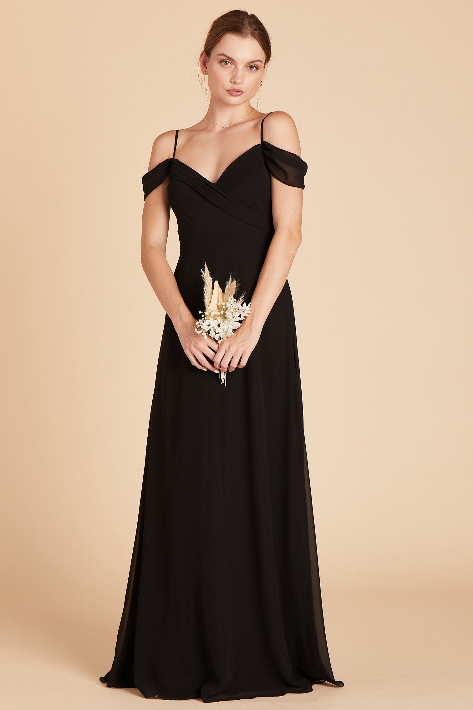 Spence convertible bridesmaid dress in black chiffon by Birdy Grey, front view
