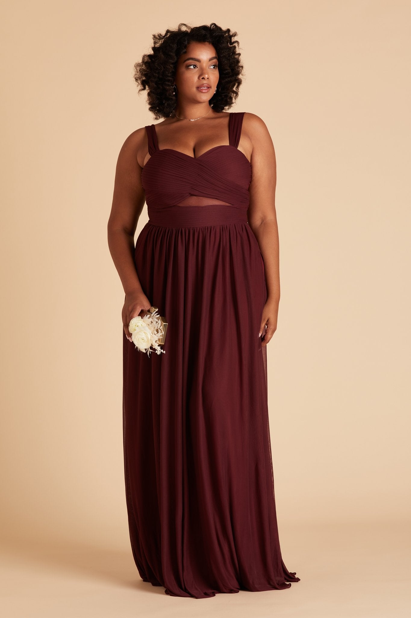 Elsye plus size bridesmaid dress in cabernet burgundy chiffon by Birdy Grey, front view