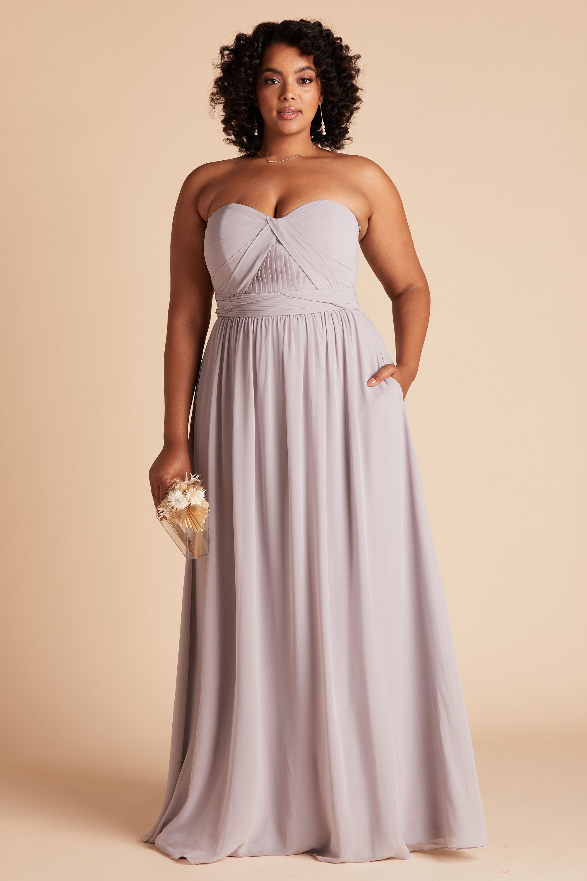 Grace convertible plus size bridesmaid dress in lilac purple chiffon by Birdy Grey, front view