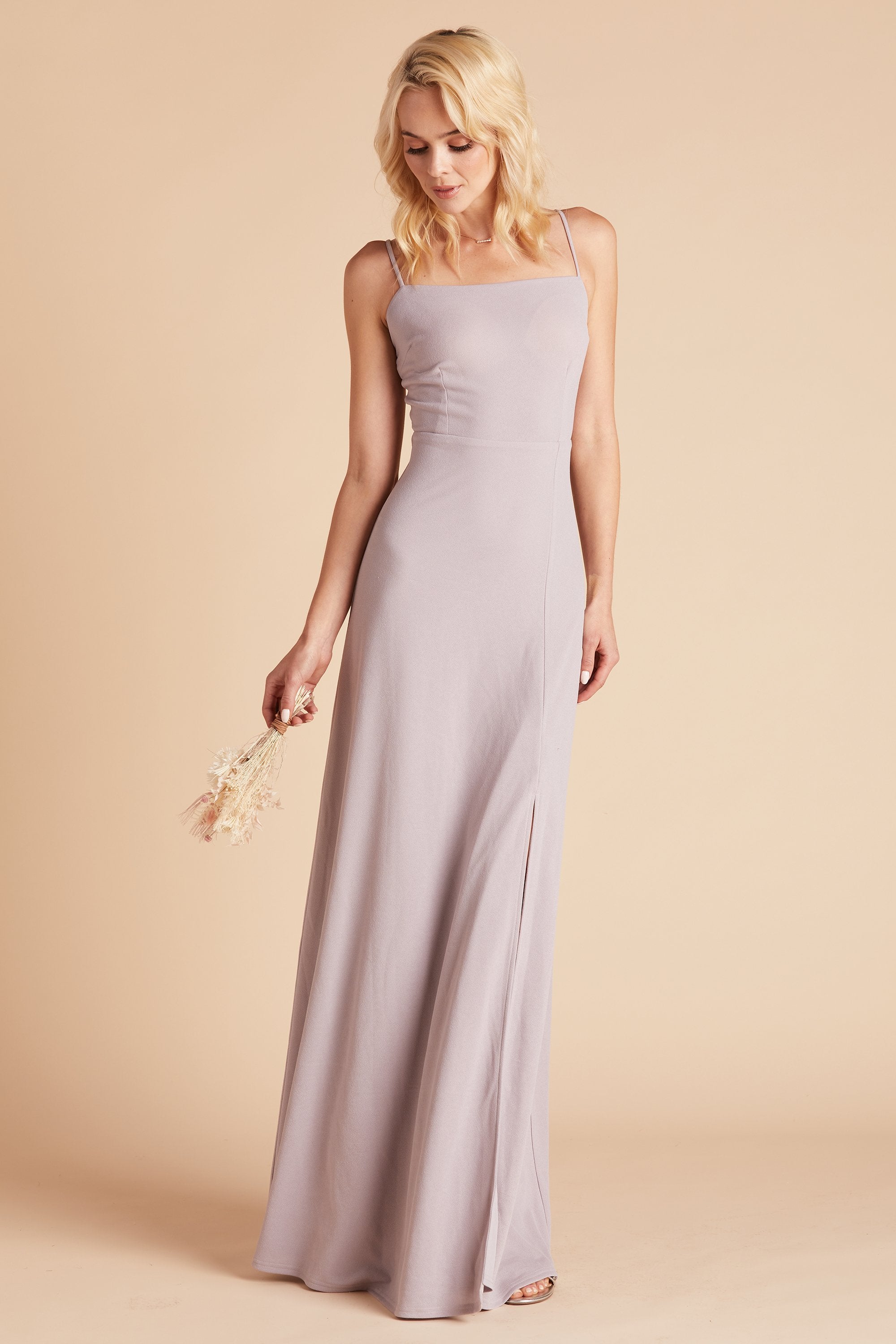 Benny bridesmaid dress in emerald green crepe by Birdy Grey, front view