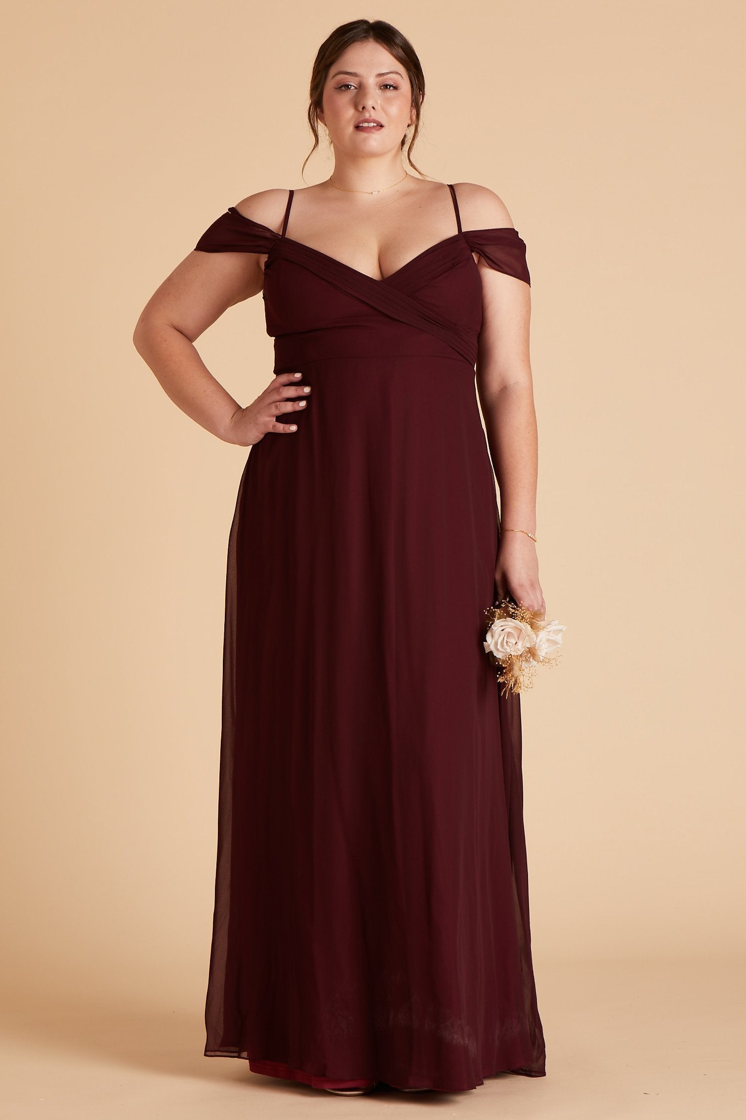 Spence convertible plus size bridesmaid dress in cabernet burgundy chiffon by Birdy Grey, front view