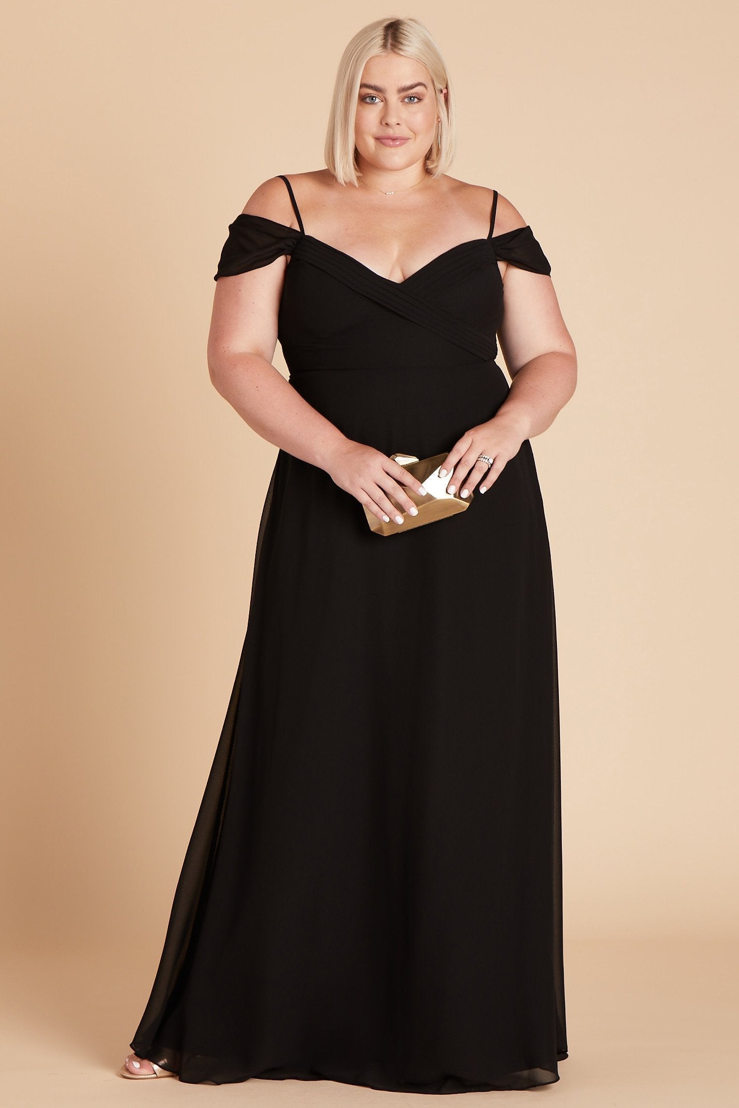 Spence convertible plus size bridesmaid dress in black chiffon by Birdy Grey, front view