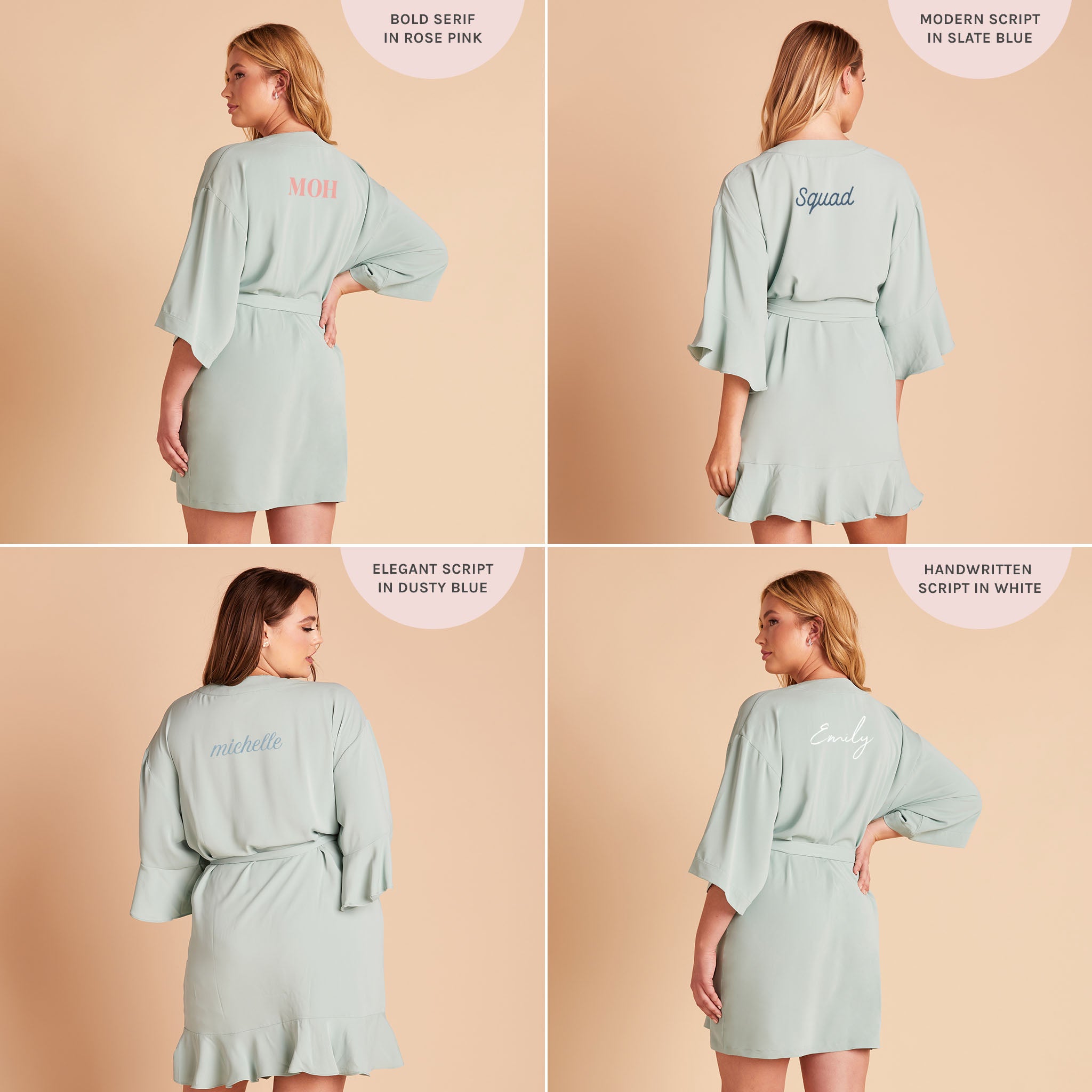 Kenny Ruffle Robe in sage green by Birdy Grey, back view