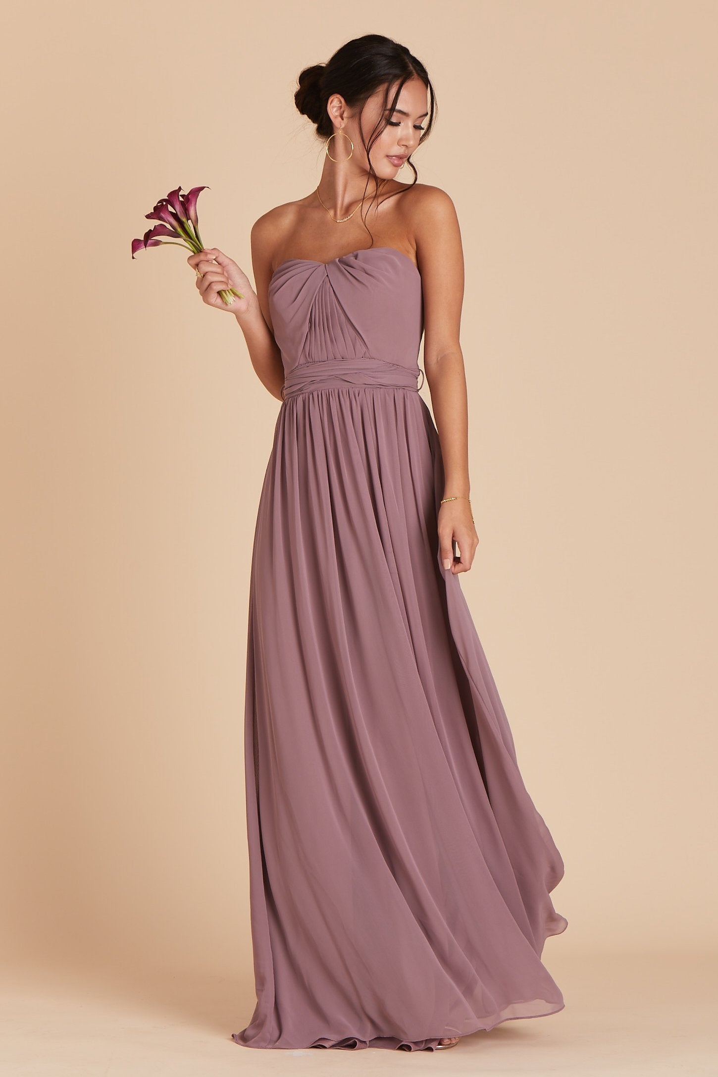 Grace convertible bridesmaid dress in Dark Mauve Purple Chiffon by Birdy Grey, front view