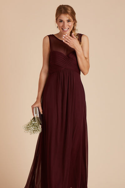 Ryan bridesmaid dress in cabernet burgundy chiffon by Birdy Grey, front view
