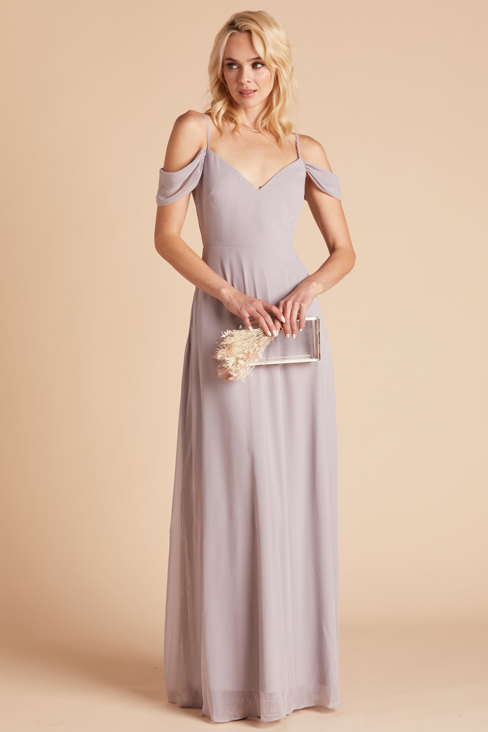 Devin convertible bridesmaids dress in lilac purple chiffon by Birdy Grey, front view