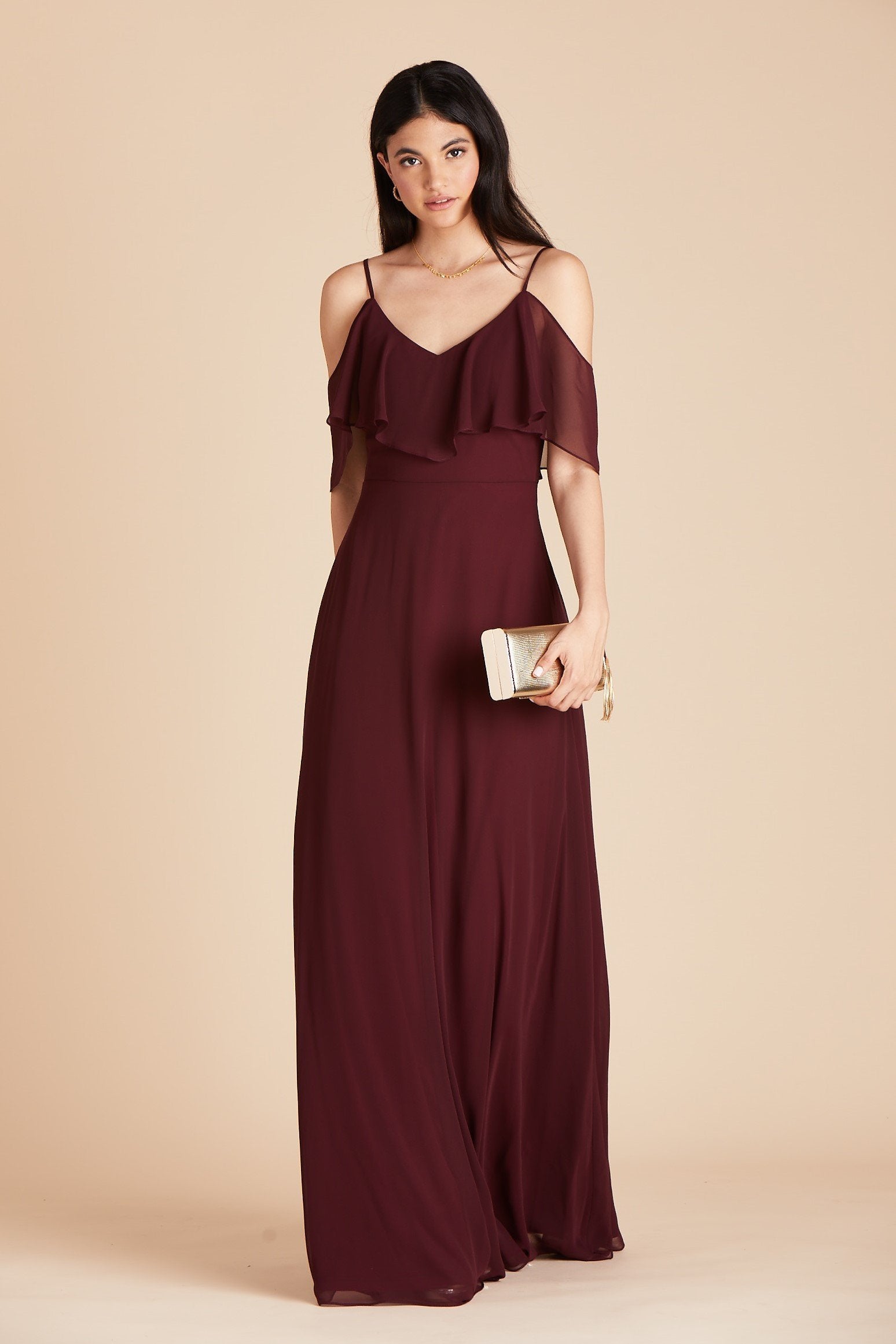 Jane convertible bridesmaid dress in cabernet burgundy chiffon by Birdy Grey, front view