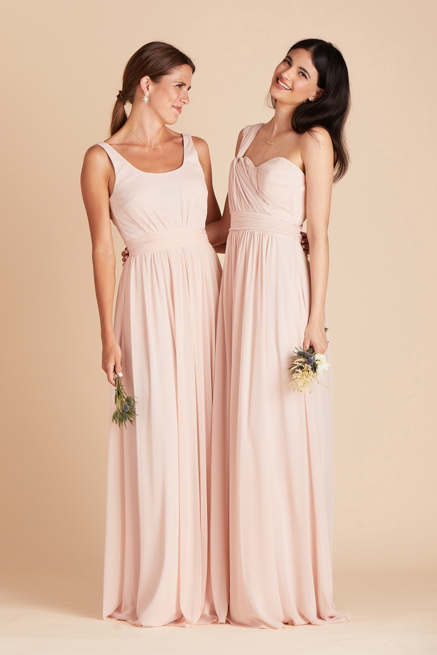 Grace convertible bridesmaid dress in pale blush pink chiffon by Birdy Grey, side view