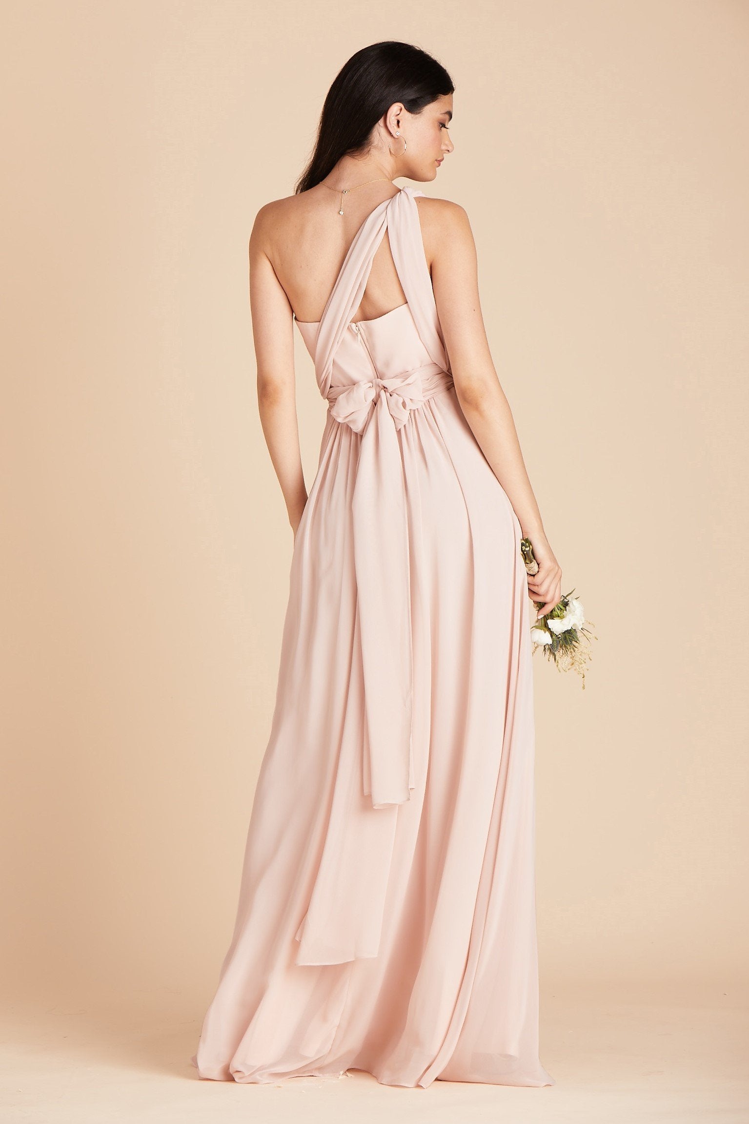 Grace convertible bridesmaid dress in pale blush pink chiffon by Birdy Grey, back view