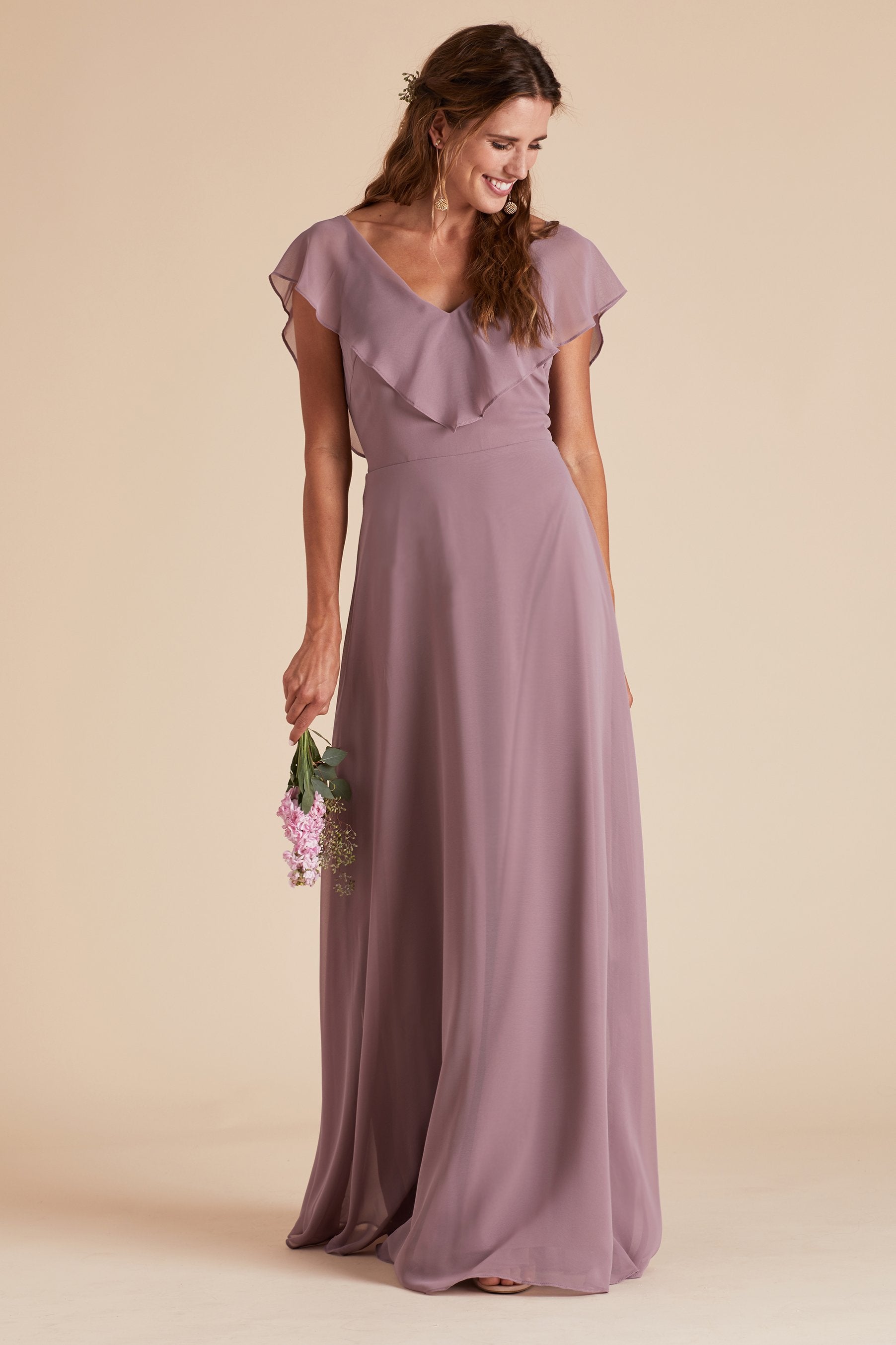 Jane convertible bridesmaid dress in dark mauve chiffon by Birdy Grey, front view
