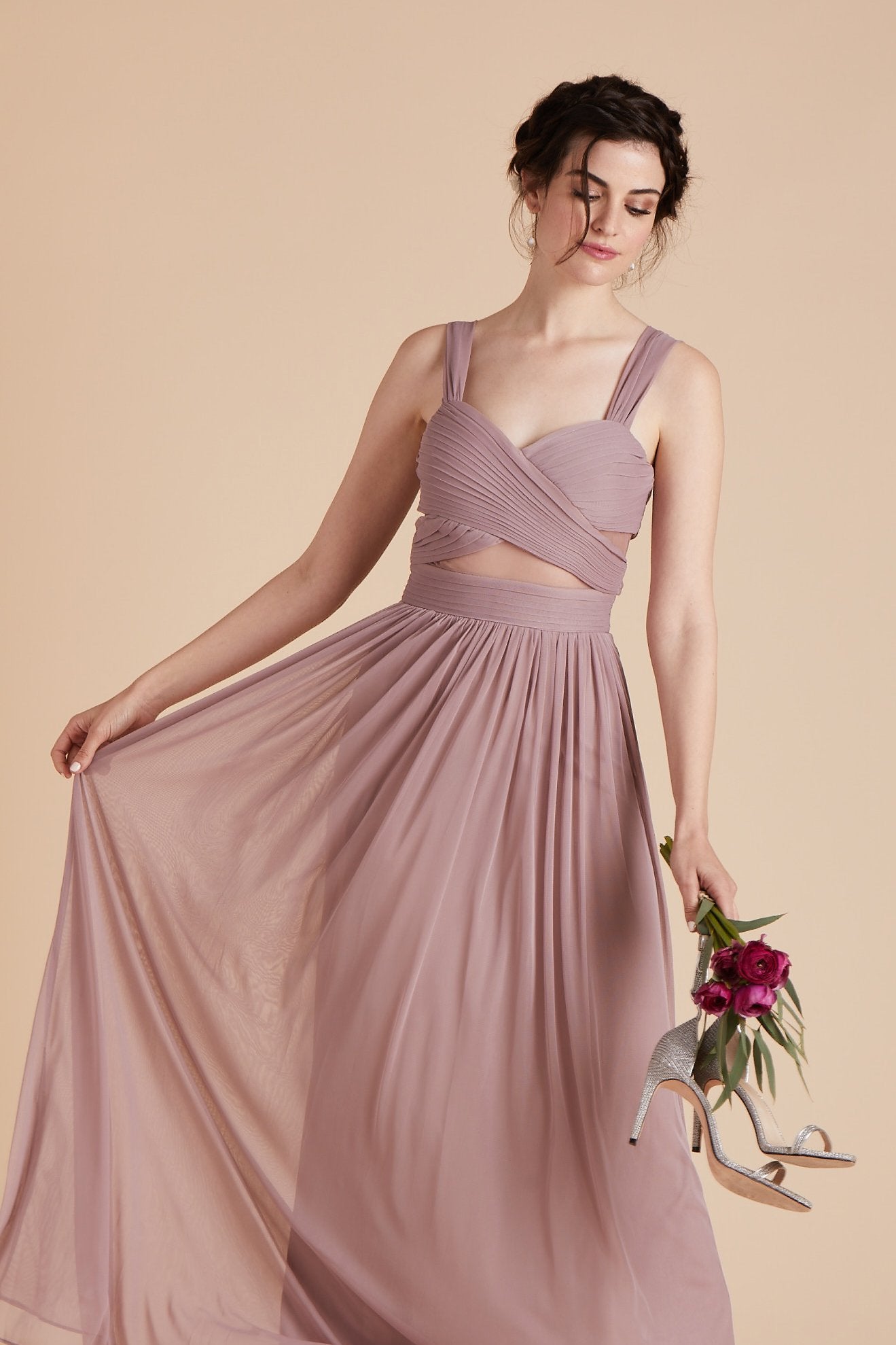 Elsye bridesmaid dress in mauve pink chiffon by Birdy Grey, front view