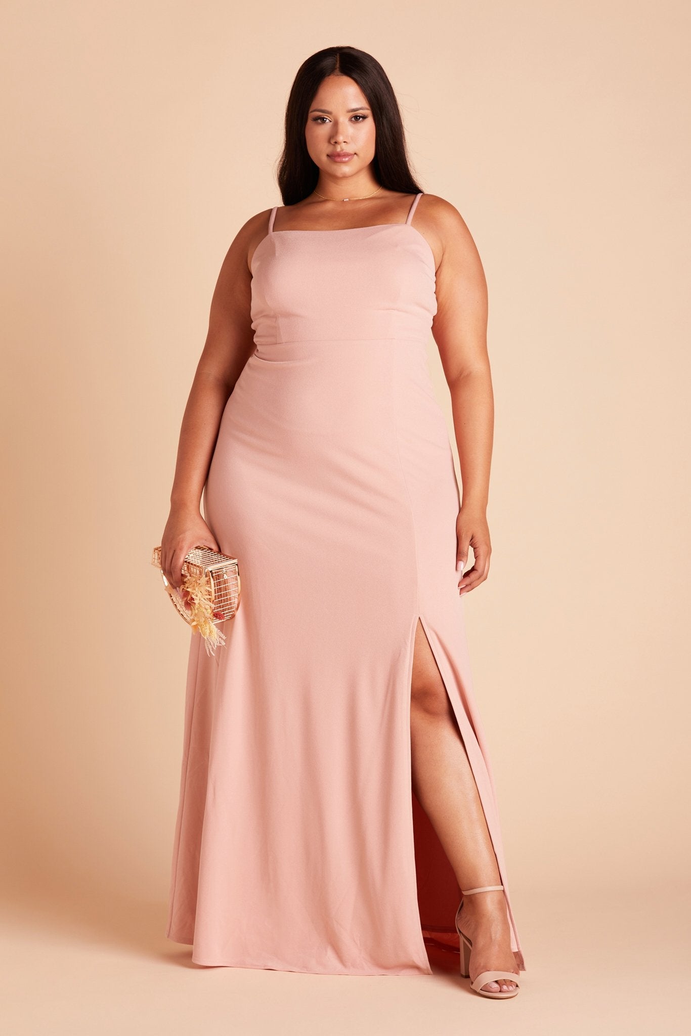 Benny plus size bridesmaid dress in dusty rose crepe by Birdy Grey, front view