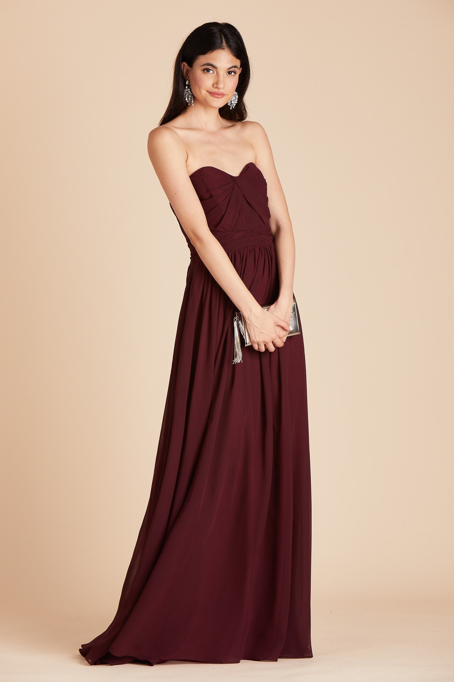 Grace convertible bridesmaid dress in cabernet burgundy chiffon by Birdy Grey, side view