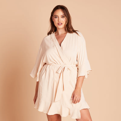 Kenny Ruffle Robe in champagne by Birdy Grey, front view