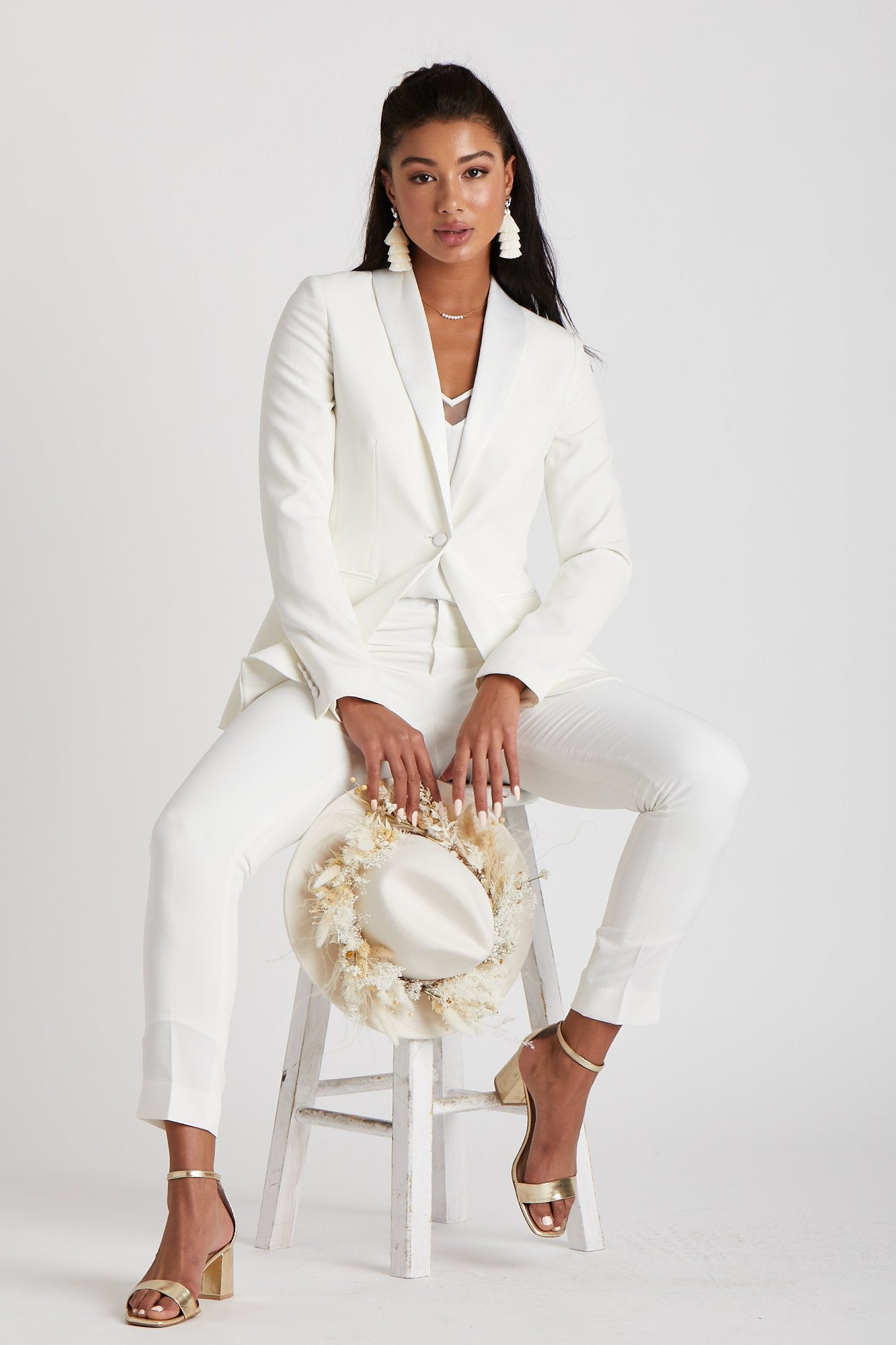 Women's White Tuxedo Pants by SuitShop