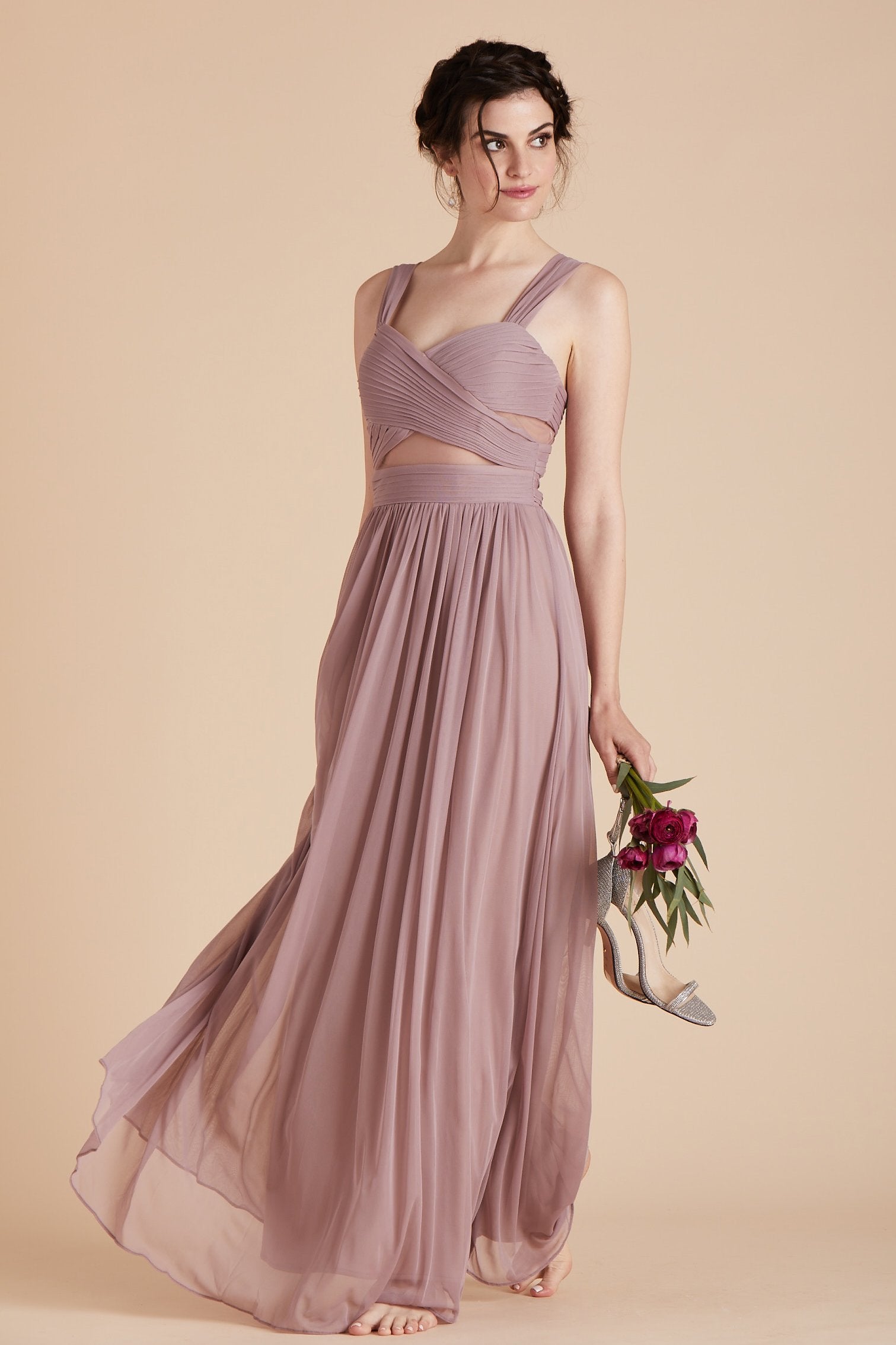 Elsye bridesmaid dress in mauve pink chiffon by Birdy Grey, front view
