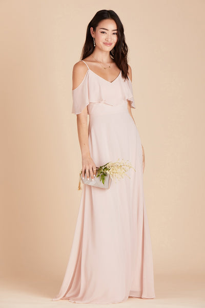 Jane convertible bridesmaid dress in pale blush chiffon by Birdy Grey, front view